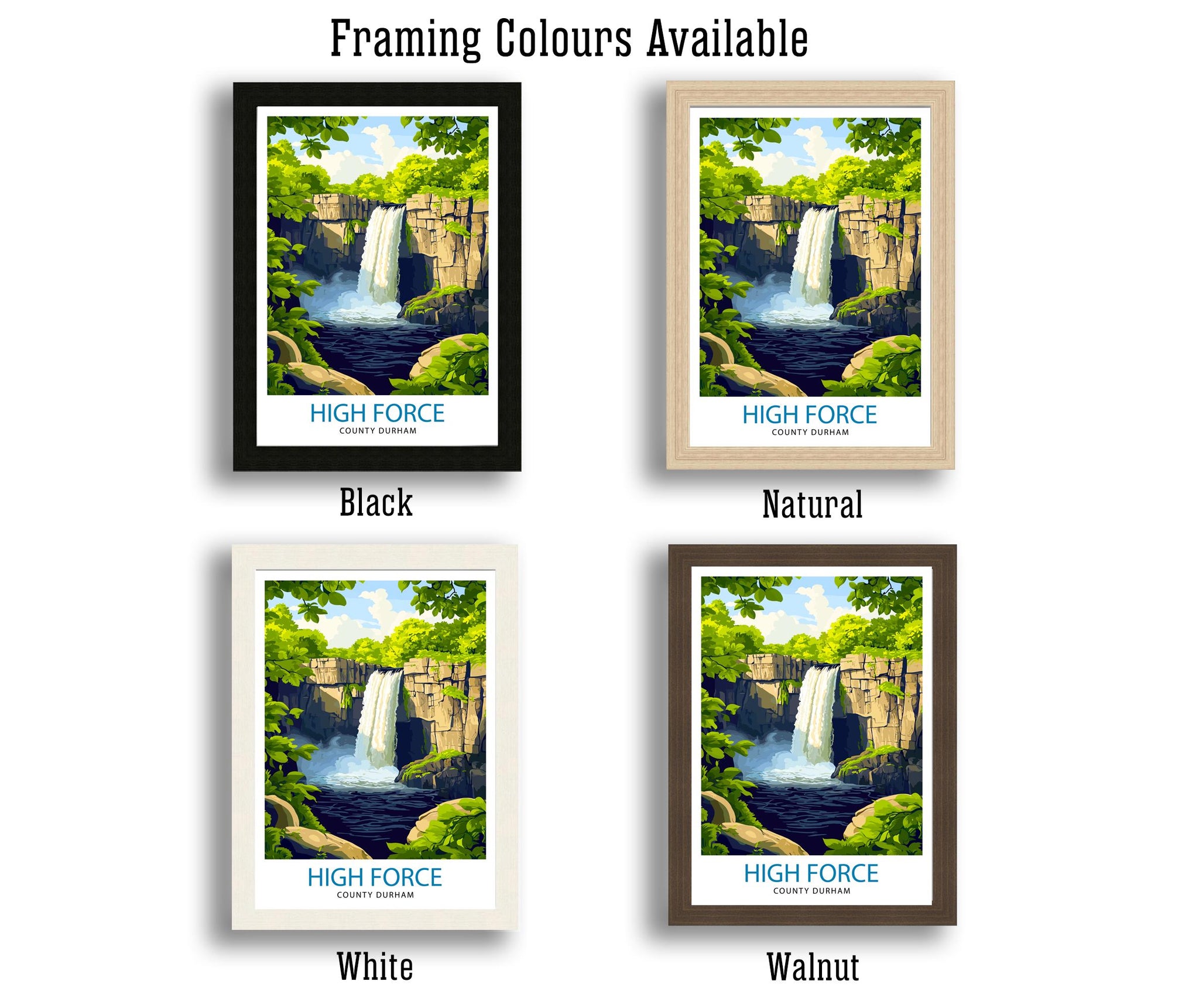 High Force Waterfall Travel Poster Art Print Scenic Nature Wall Art Gift for Adventure Lovers & Home Decor