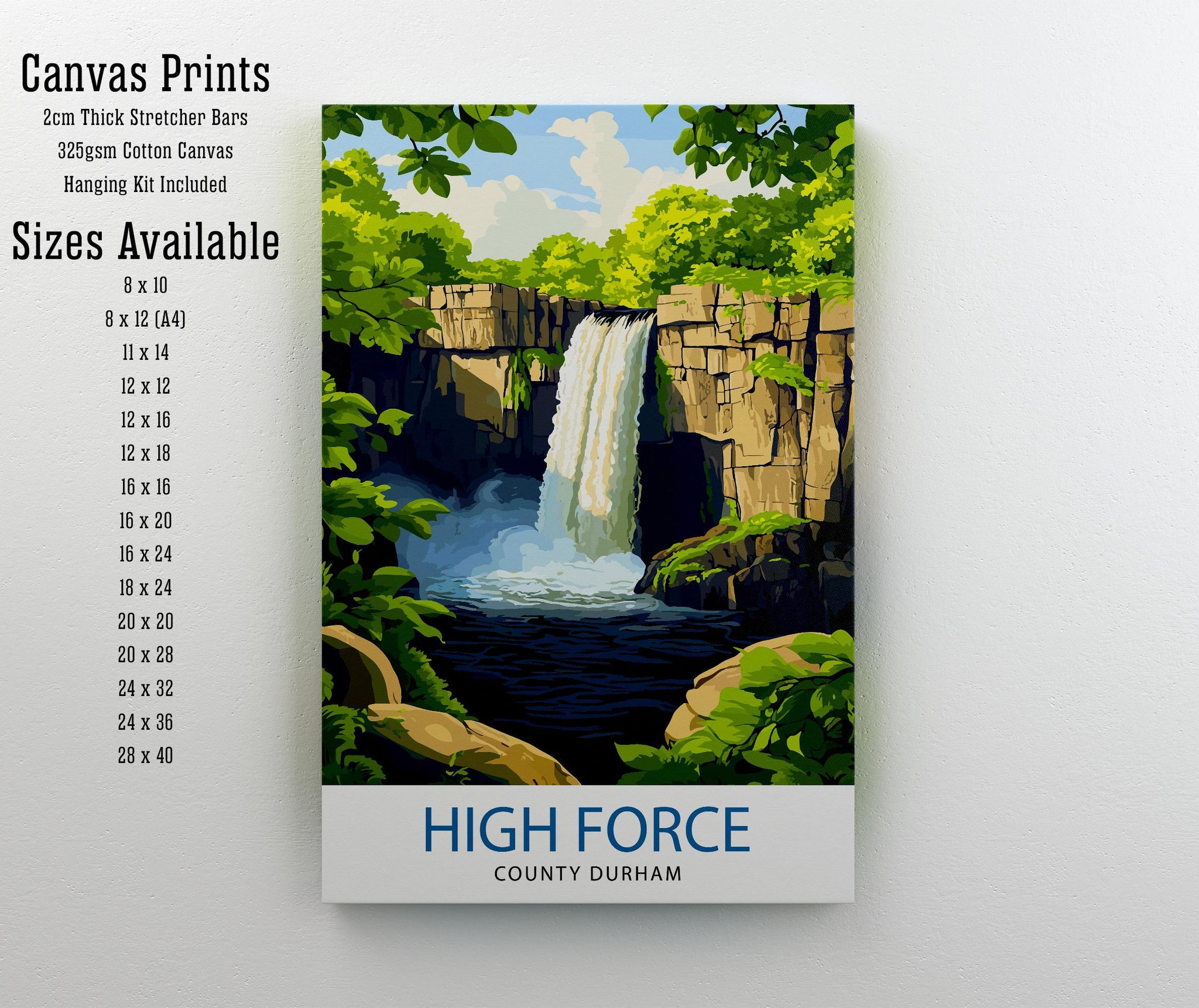 High Force Waterfall Travel Poster Art Print Scenic Nature Wall Art Gift for Adventure Lovers & Home Decor