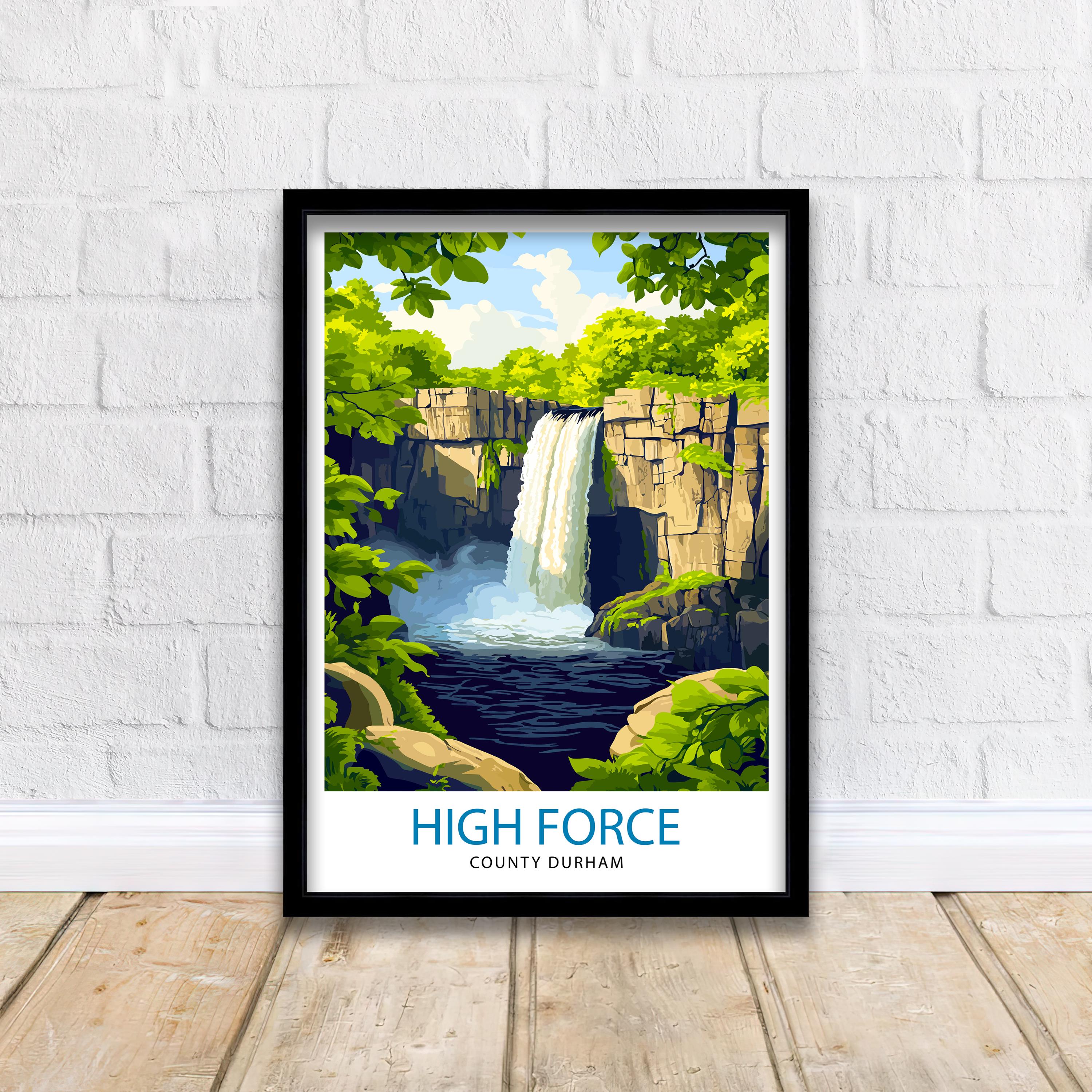 High Force Waterfall Travel Poster Art Print Scenic Nature Wall Art Gift for Adventure Lovers & Home Decor
