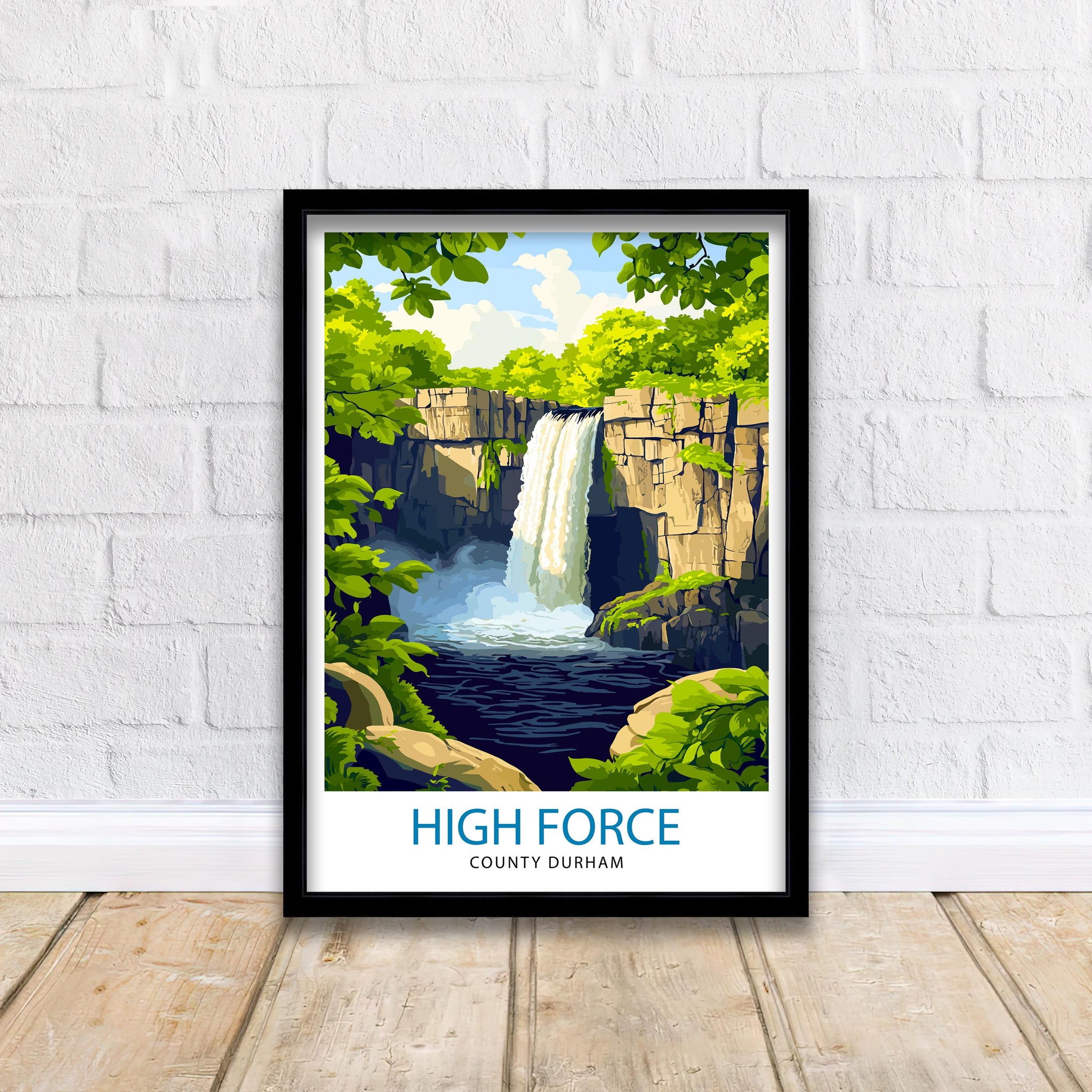 High Force Waterfall Travel Poster Art Print Scenic Nature Wall Art Gift for Adventure Lovers & Home Decor