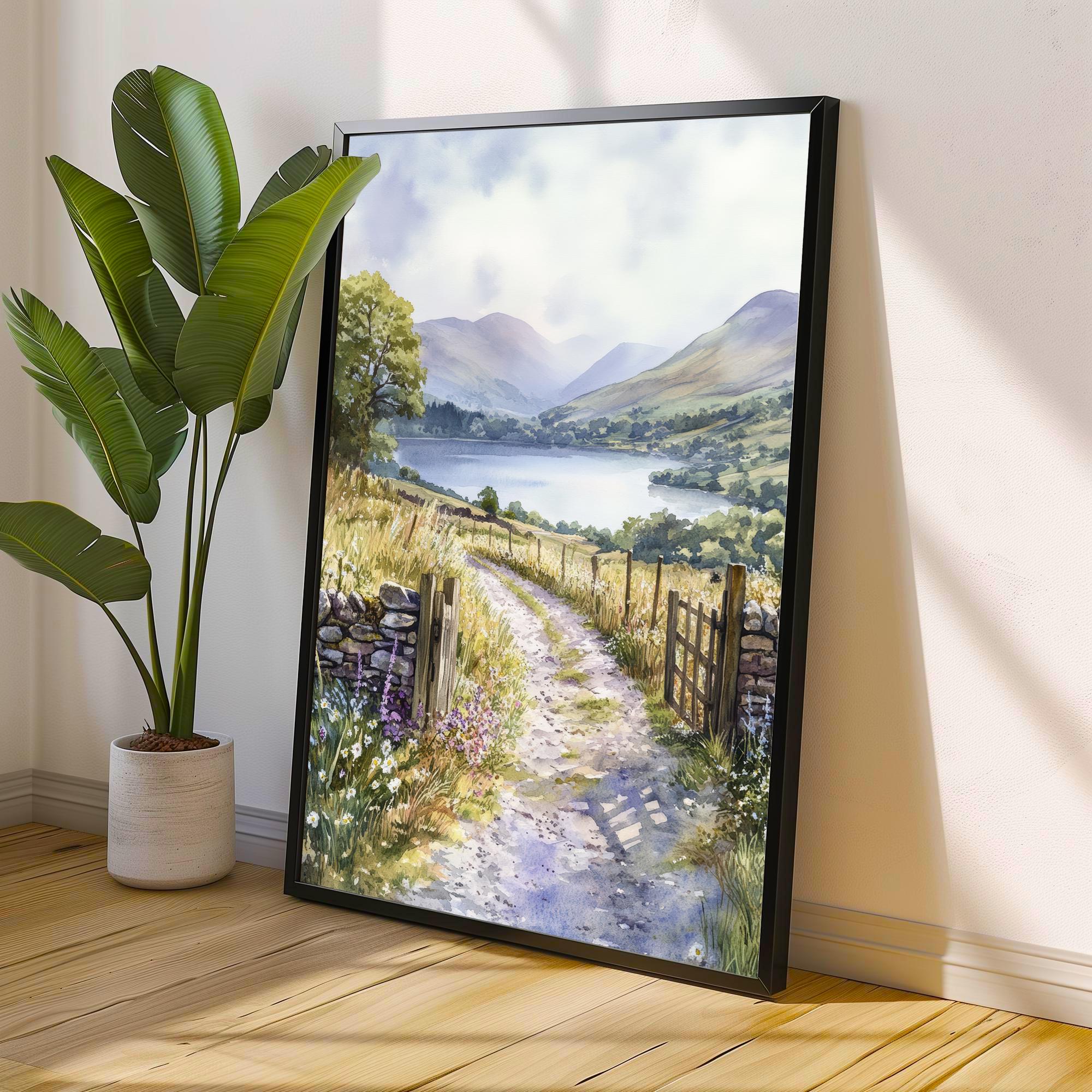 Keswick Lake District Watercolour Painting UK Landscape Art Keswick Poster Watercolour Lake Art Scenic Keswick