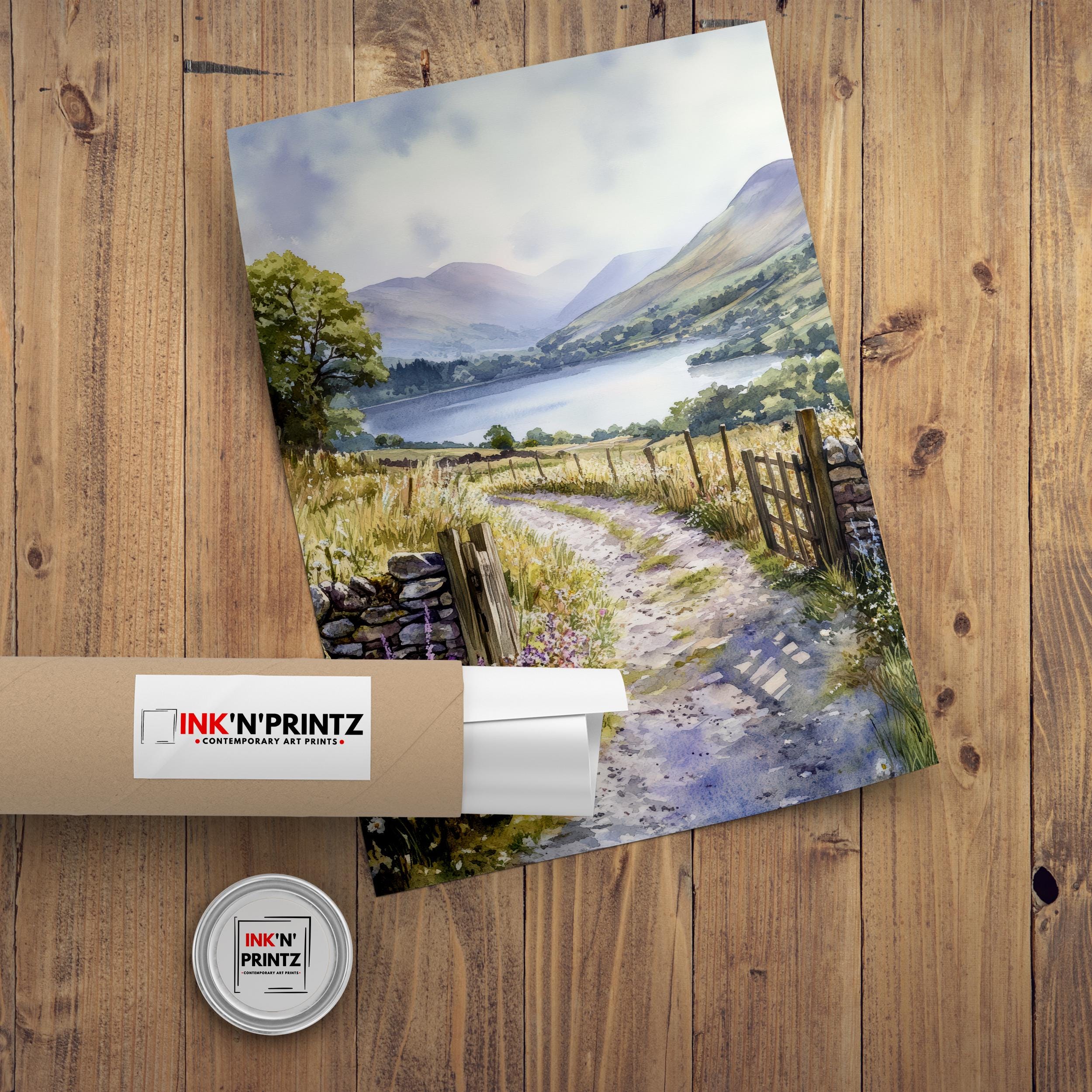 Keswick Lake District Watercolour Painting UK Landscape Art Keswick Poster Watercolour Lake Art Scenic Keswick