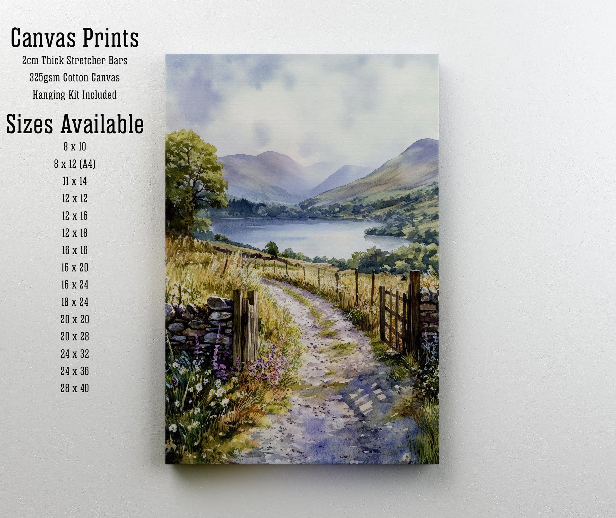 Keswick Lake District Watercolour Painting UK Landscape Art Keswick Poster Watercolour Lake Art Scenic Keswick