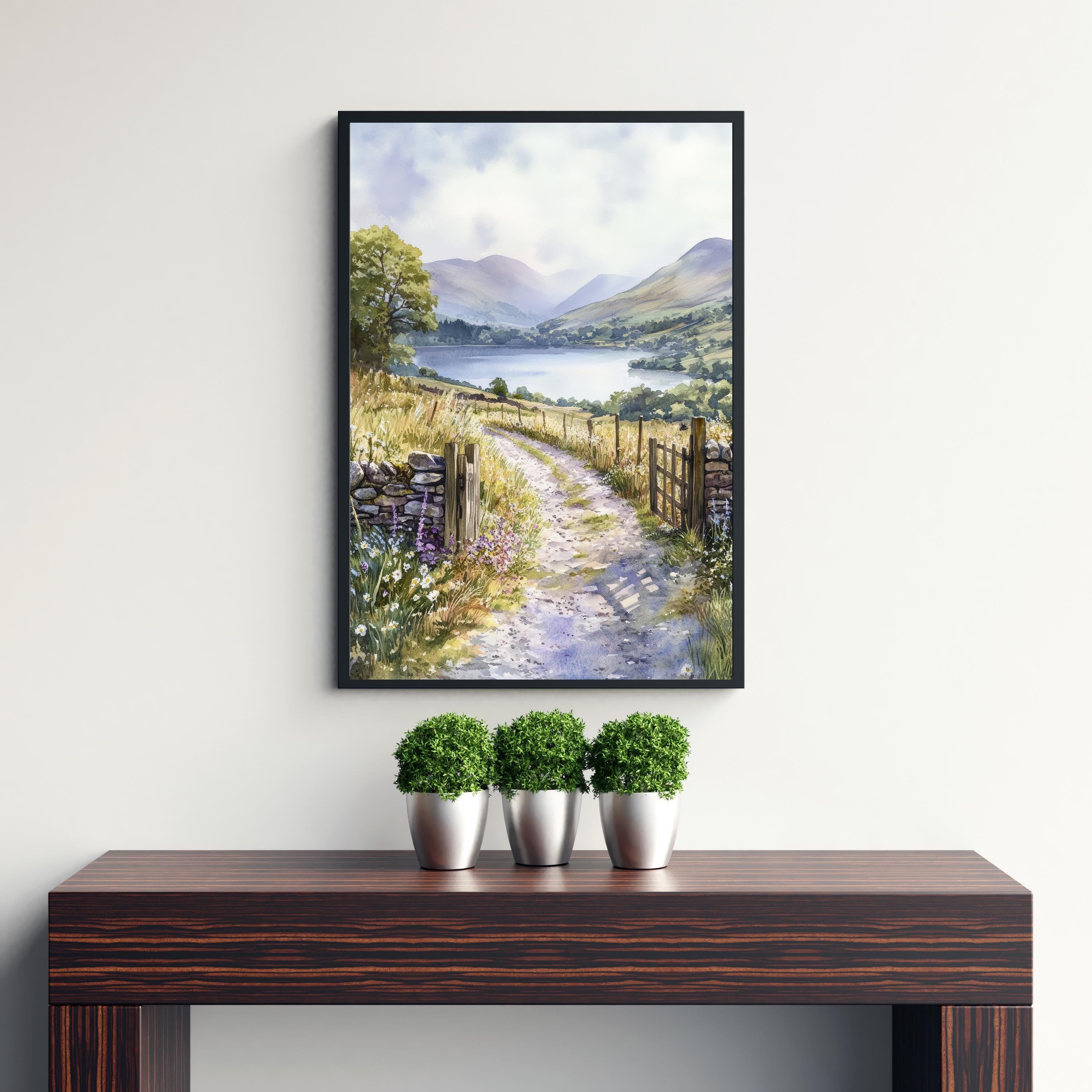 Keswick Lake District Watercolour Painting UK Landscape Art Keswick Poster Watercolour Lake Art Scenic Keswick