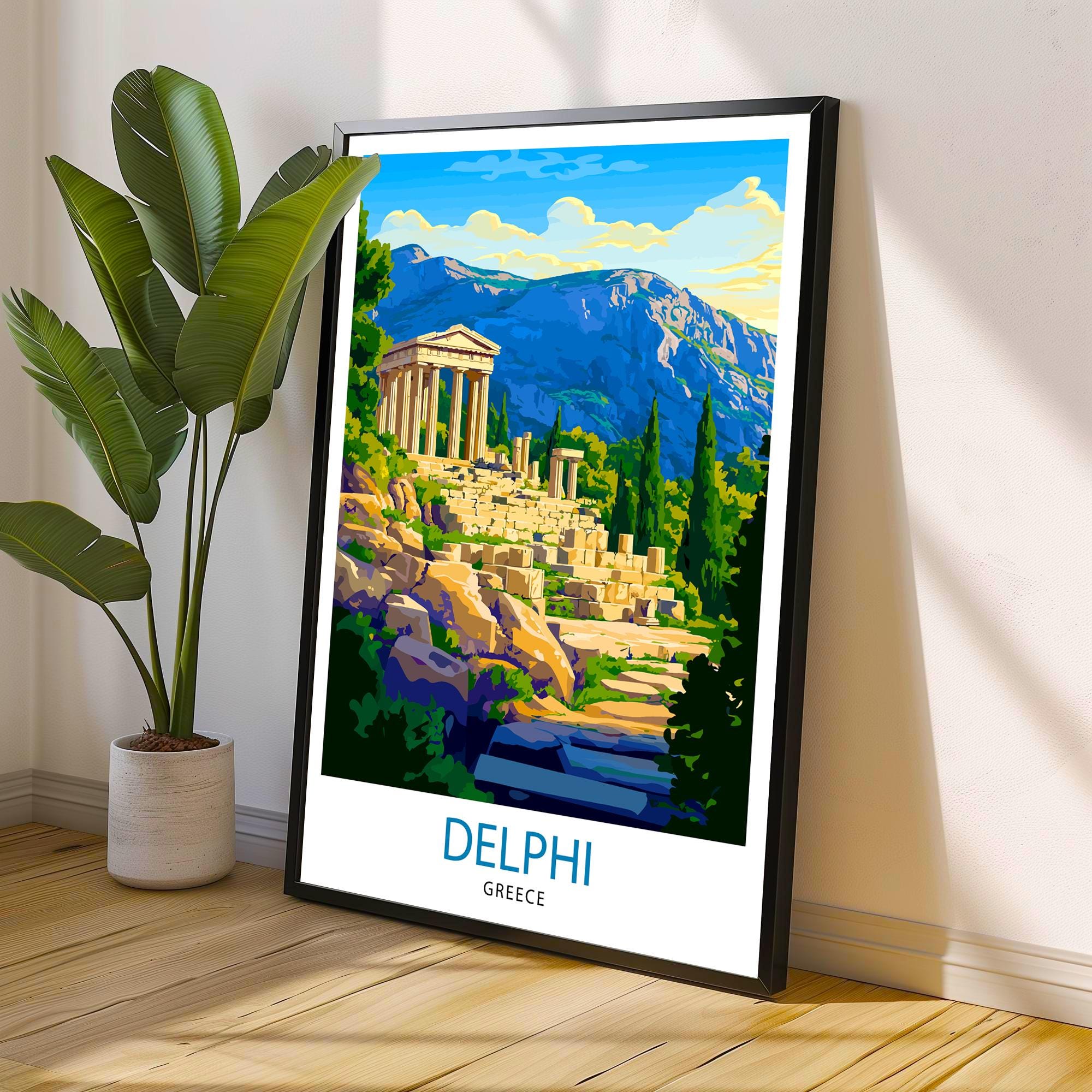 Delphi Greece Travel Poster Wall Art Ancient Ruins Delphi Print Greek Mythology Art Scenic Views Nature Lover Gift Greek Heritage