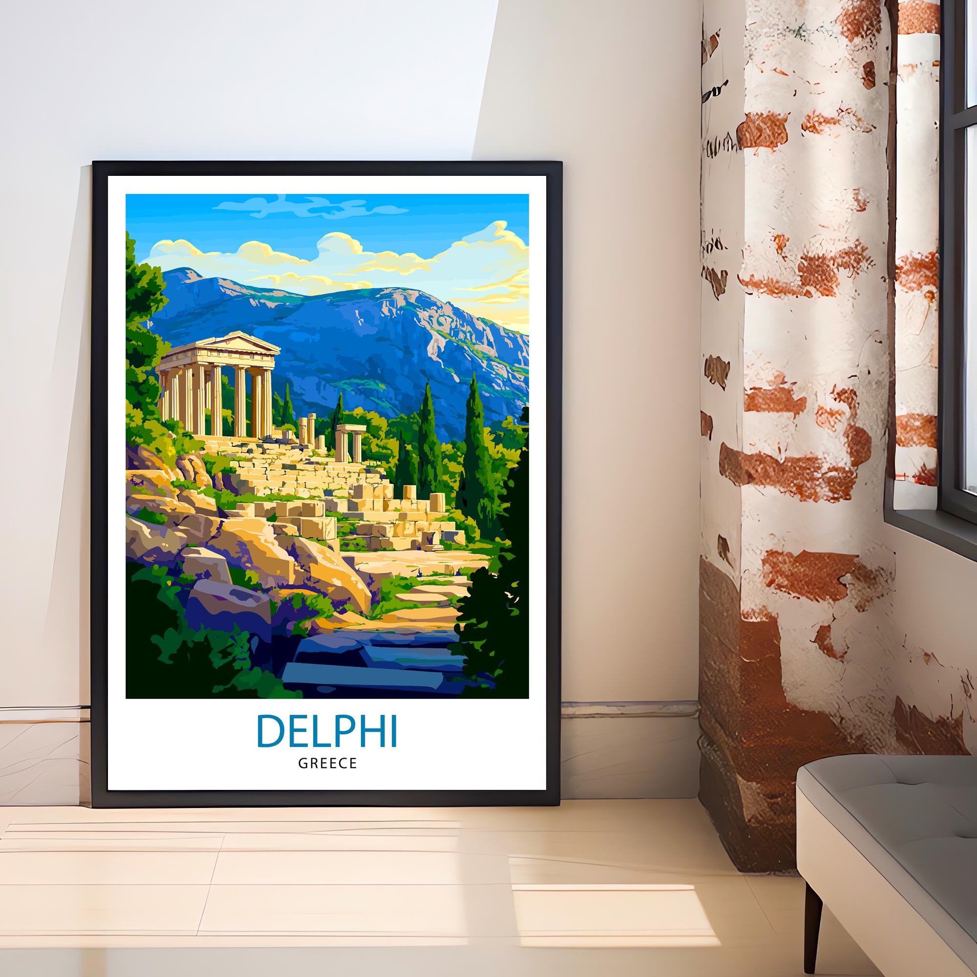 Delphi Greece Travel Poster Wall Art Ancient Ruins Delphi Print Greek Mythology Art Scenic Views Nature Lover Gift Greek Heritage