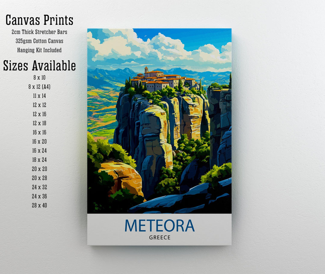 Meteora Greece Travel Poster – Monasteries & Greek Landscape Wall Art