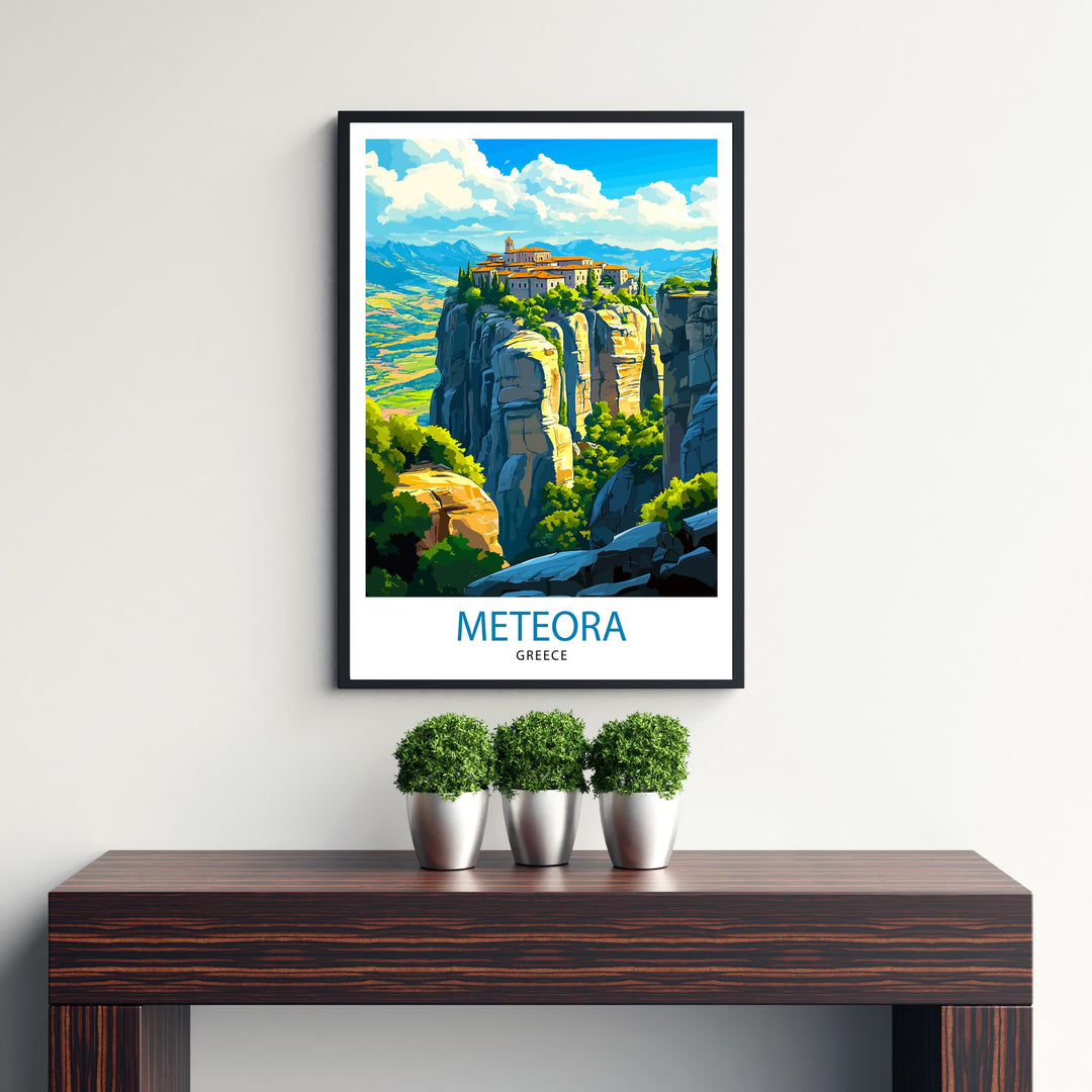 Meteora Greece Travel Poster – Monasteries & Greek Landscape Wall Art