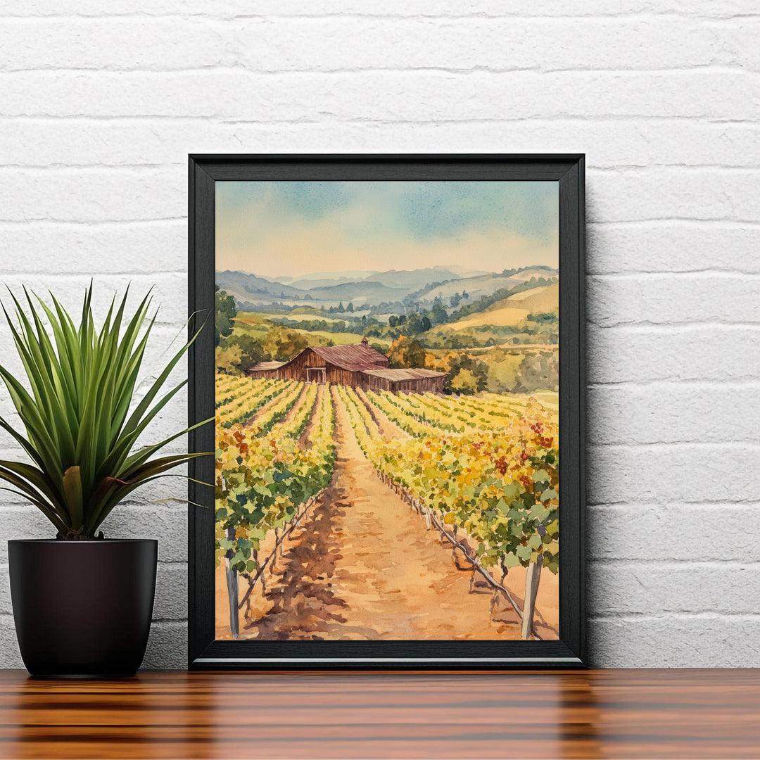 Sonoma County Watercolor Painting Wall Art Sonoma County Poster California Wine Country Art Nature Lover Gift Watercolor Art Landscape