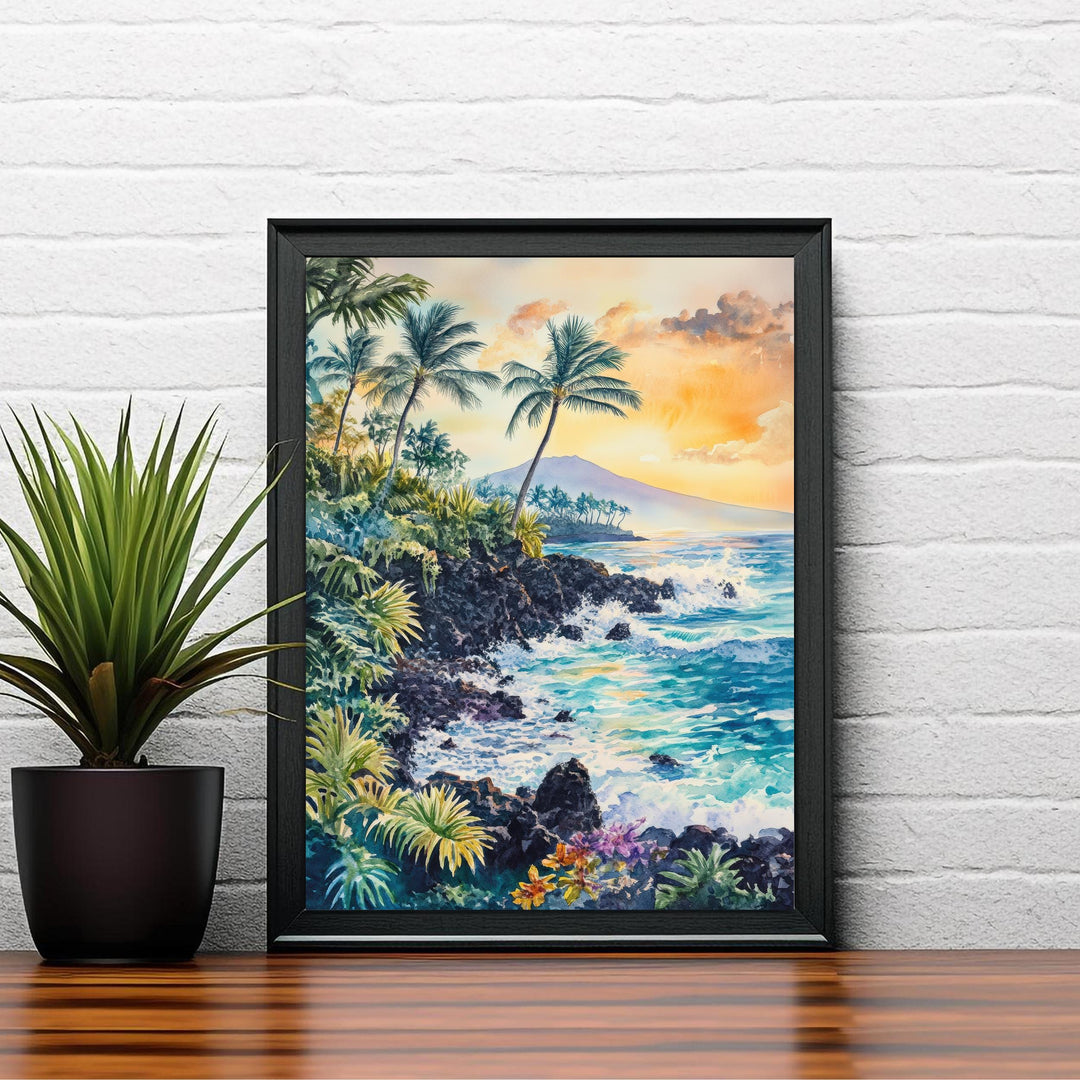 Big Island Hawaii Watercolor Painting Wall Art Big Island Poster Hawaii Coastal Art Watercolor Art Tropical Nature Lover Gift