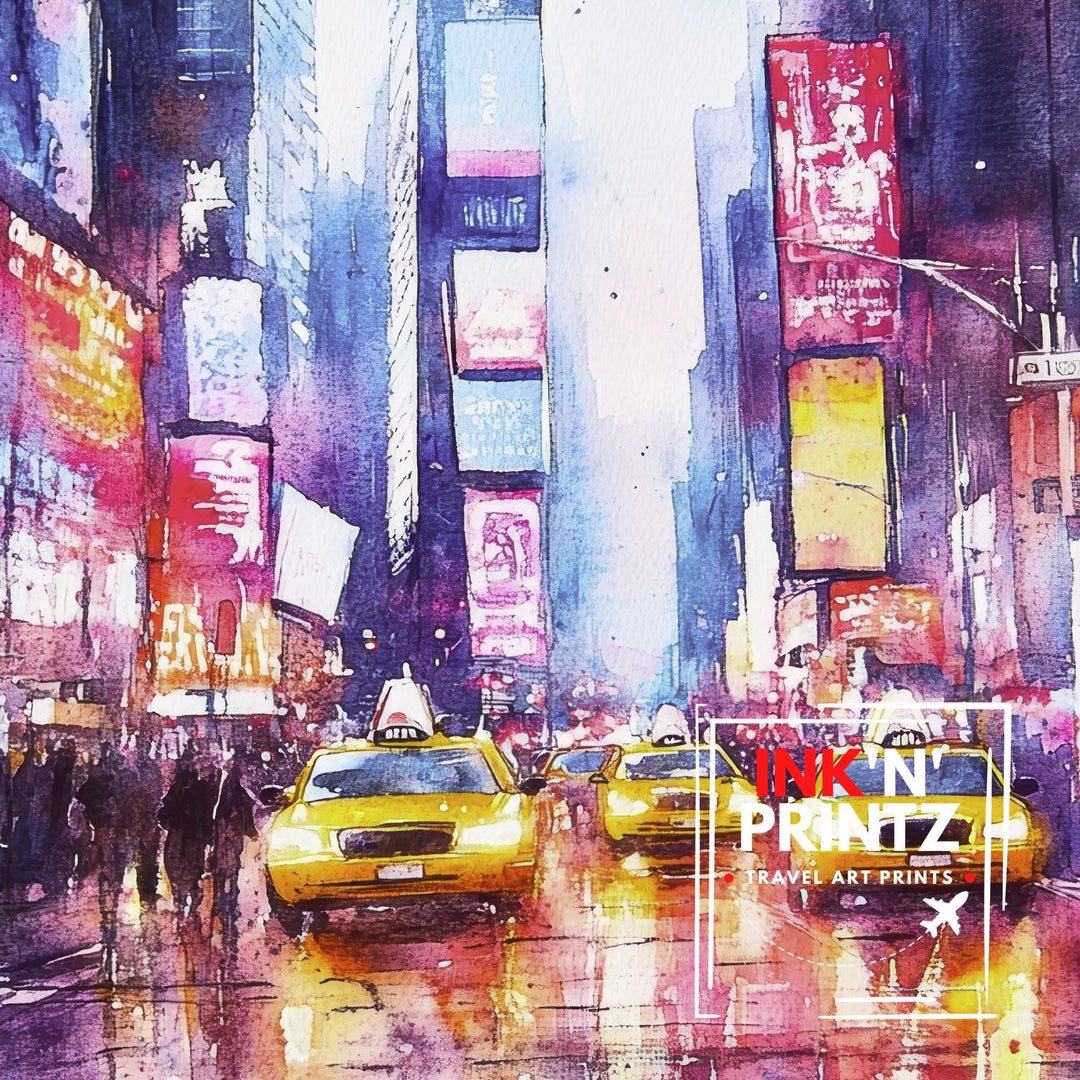 Times Square Watercolor Painting Wall Art Times Square Poster New York City Art Watercolor Art Urban Landscape Nature Lover Gift