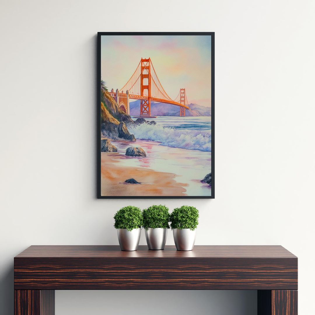 San Francisco Watercolor Painting Wall Art Golden Gate Bridge Poster San Francisco Art Watercolor Art California Coastal Decor