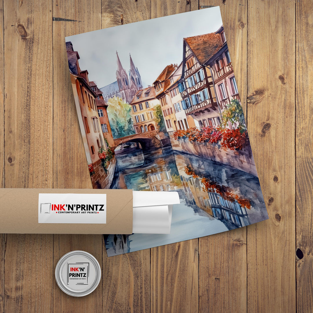 Strasbourg France Watercolor Painting Wall Art Strasbourg Poster European City Art Watercolor Art Scenic Views French Architecture Gift