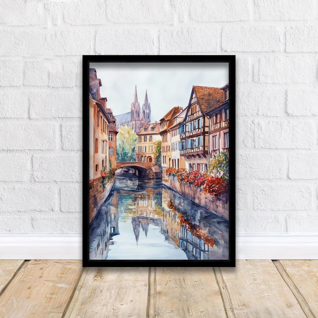 Strasbourg France Watercolor Painting Wall Art Strasbourg Poster European City Art Watercolor Art Scenic Views French Architecture Gift