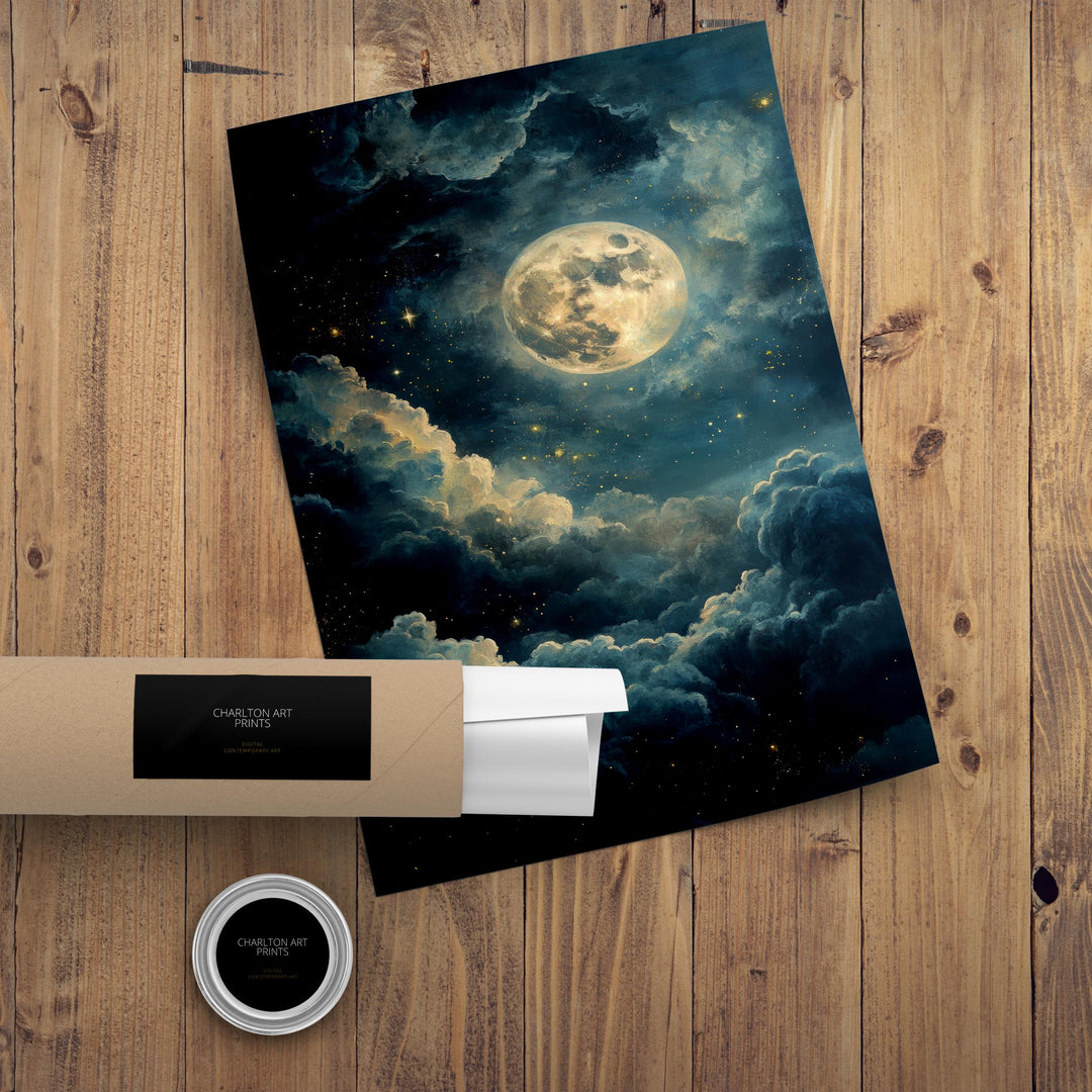 Celestial Moon Print Dark Academia Art Gothic Decor Antique Astronomy Illustration Moon Phase Poster Rustic Vintage Wall Art