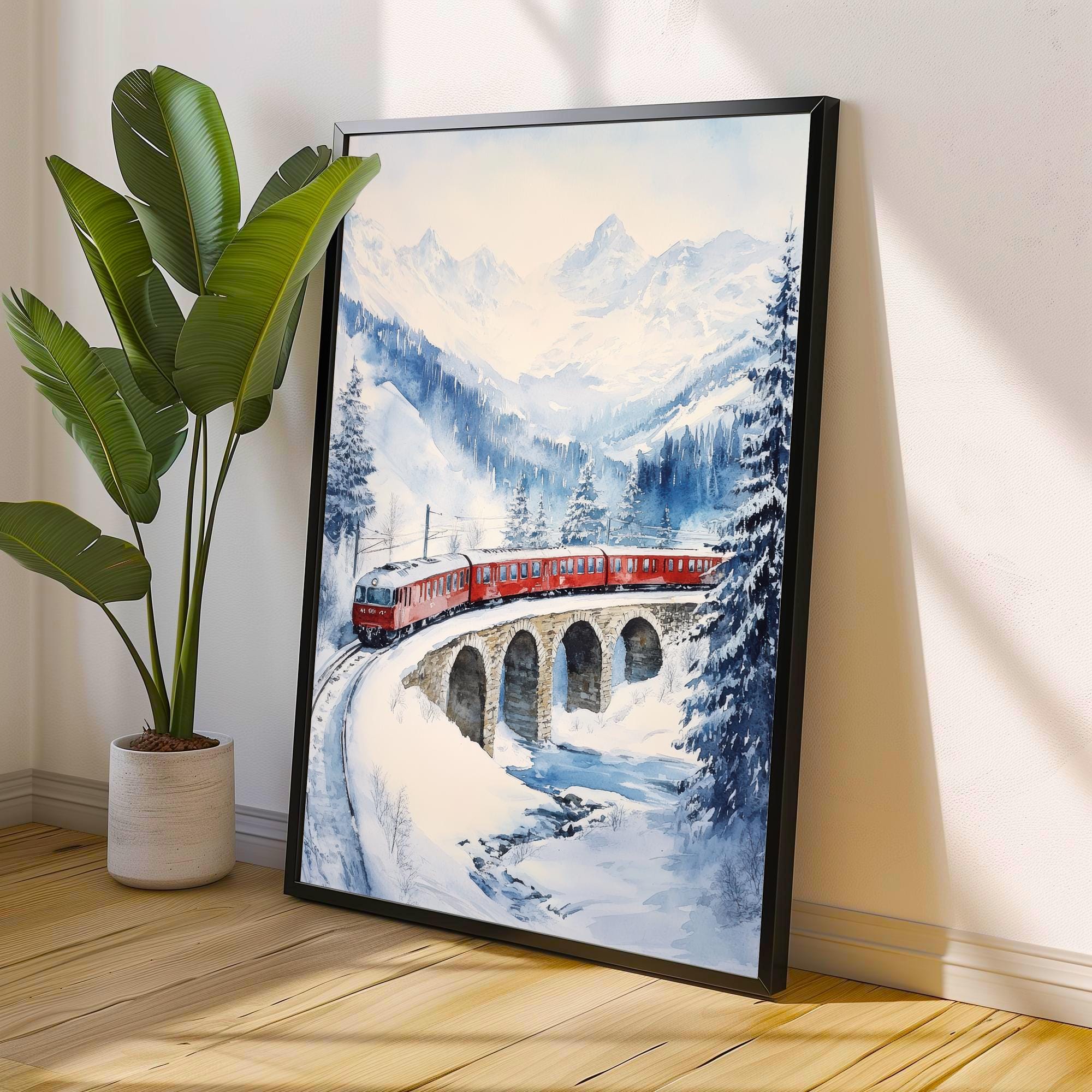 Glacier Express Watercolor Painting Swiss Train Art Glacier Express Poster Scenic Train Journey Watercolor Swiss Landscape Decor