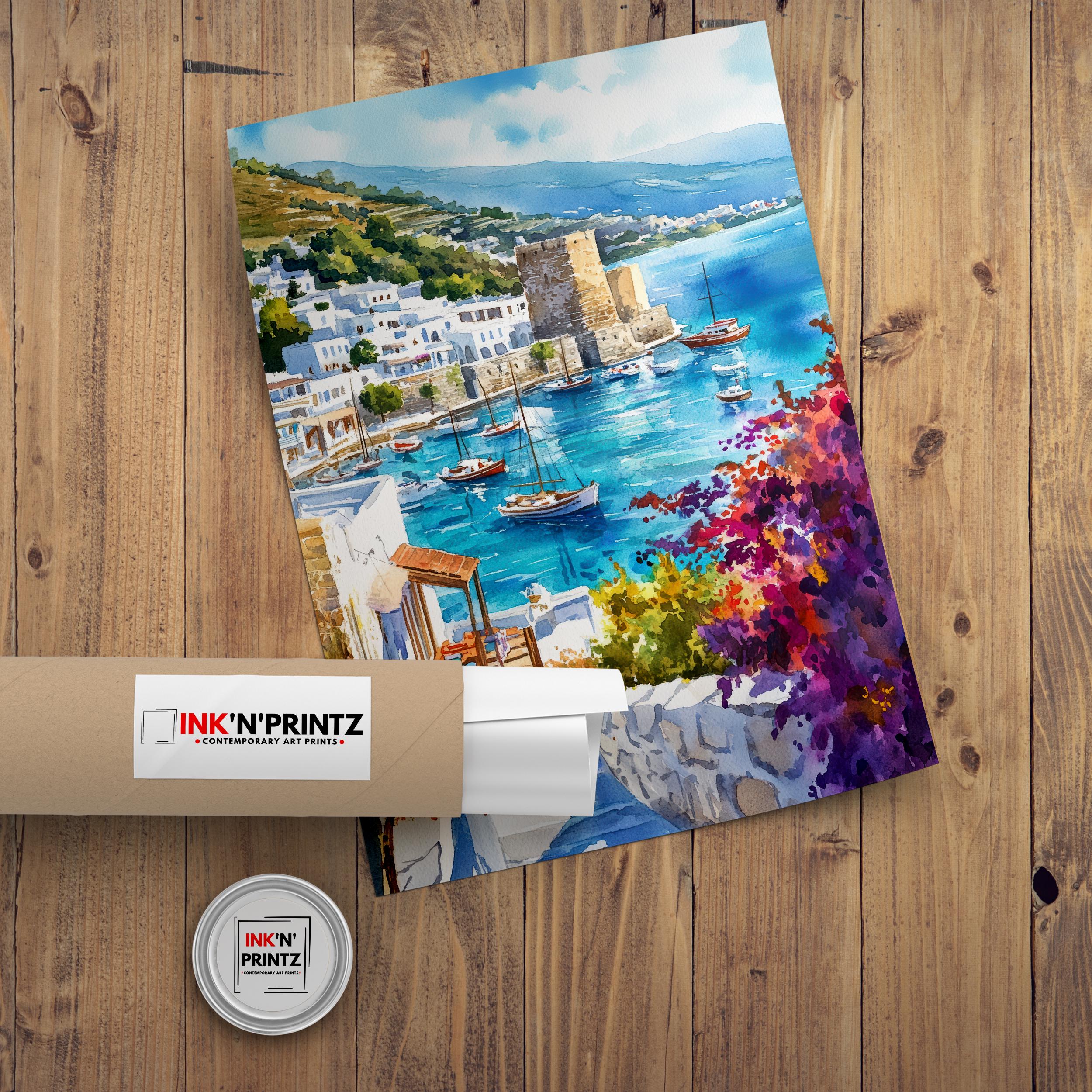 Bodrum Turkey Watercolor Poster Turkish Coast Art Bodrum Poster Scenic Turkish Poster Bodrum Wall Art Mediterranean Travel Decor