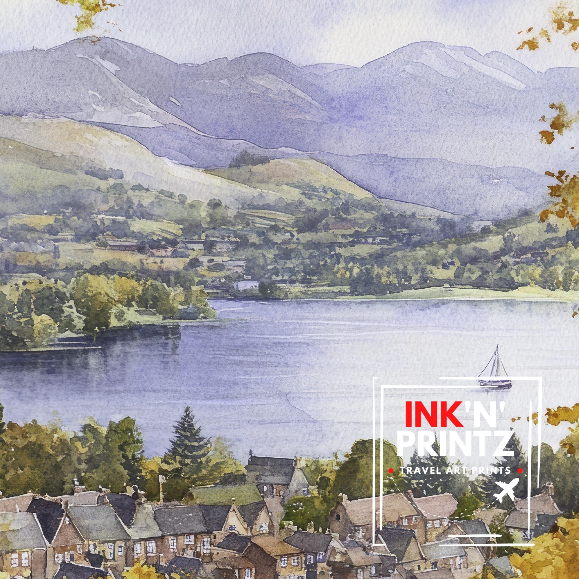 Keswick Lake District Watercolour Painting Derwentwater Art Keswick Poster Watercolour Lake Art Scenic Lake District Decor