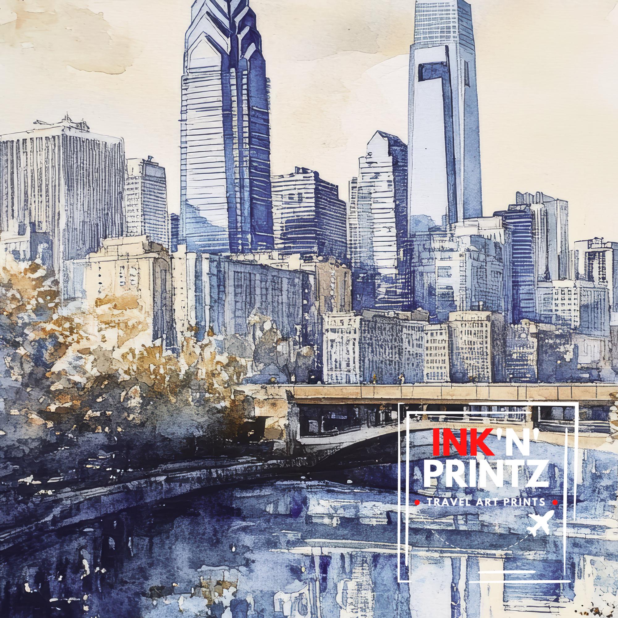 Philadelphia Watercolor Painting Wall Art Philadelphia Print Cityscape Art Watercolor Art Historic Landmarks Philly Gift Urban Decor