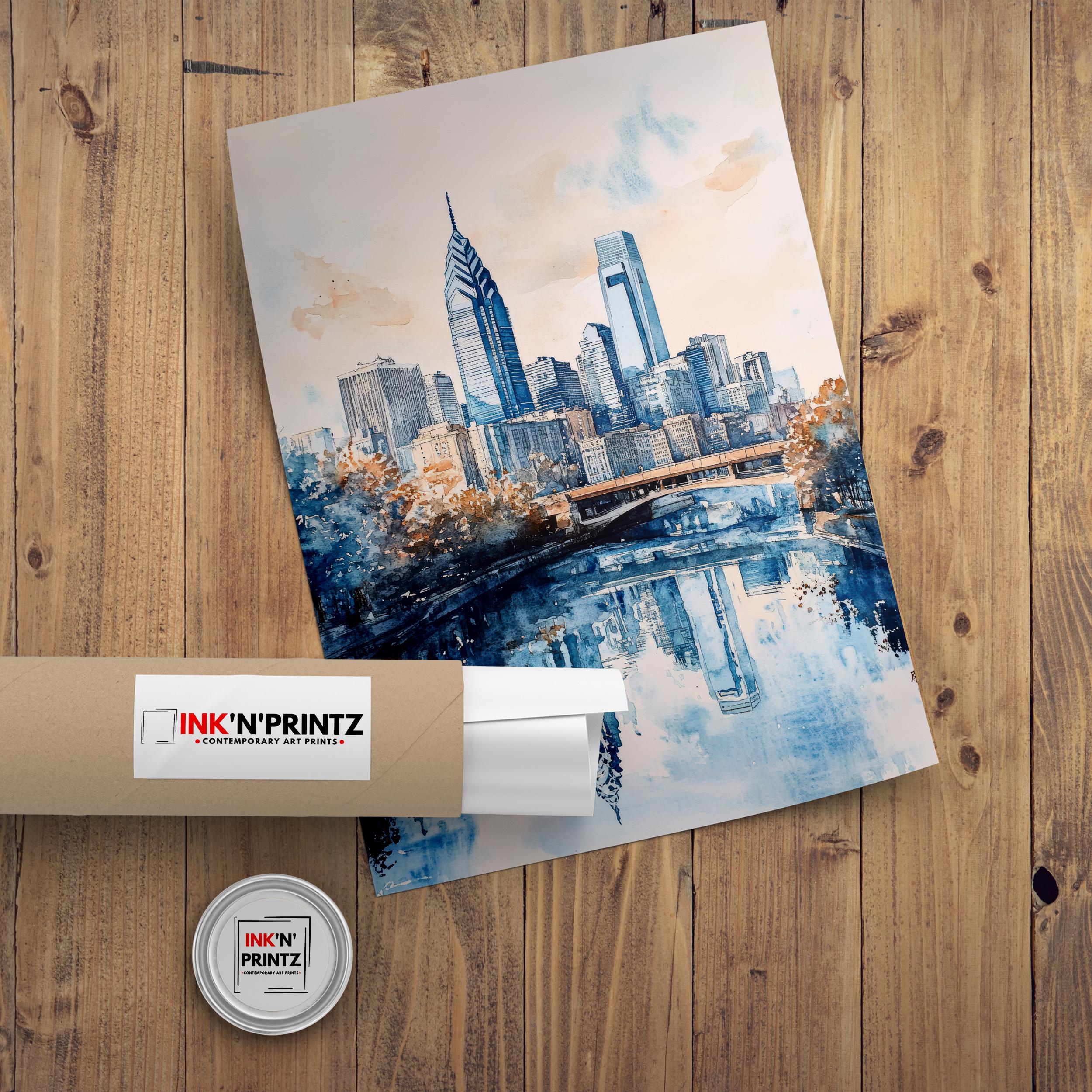 Philadelphia Watercolor Painting Wall Art Philadelphia Print Cityscape Art Watercolor Art Historic Landmarks Philly Gift Urban Decor
