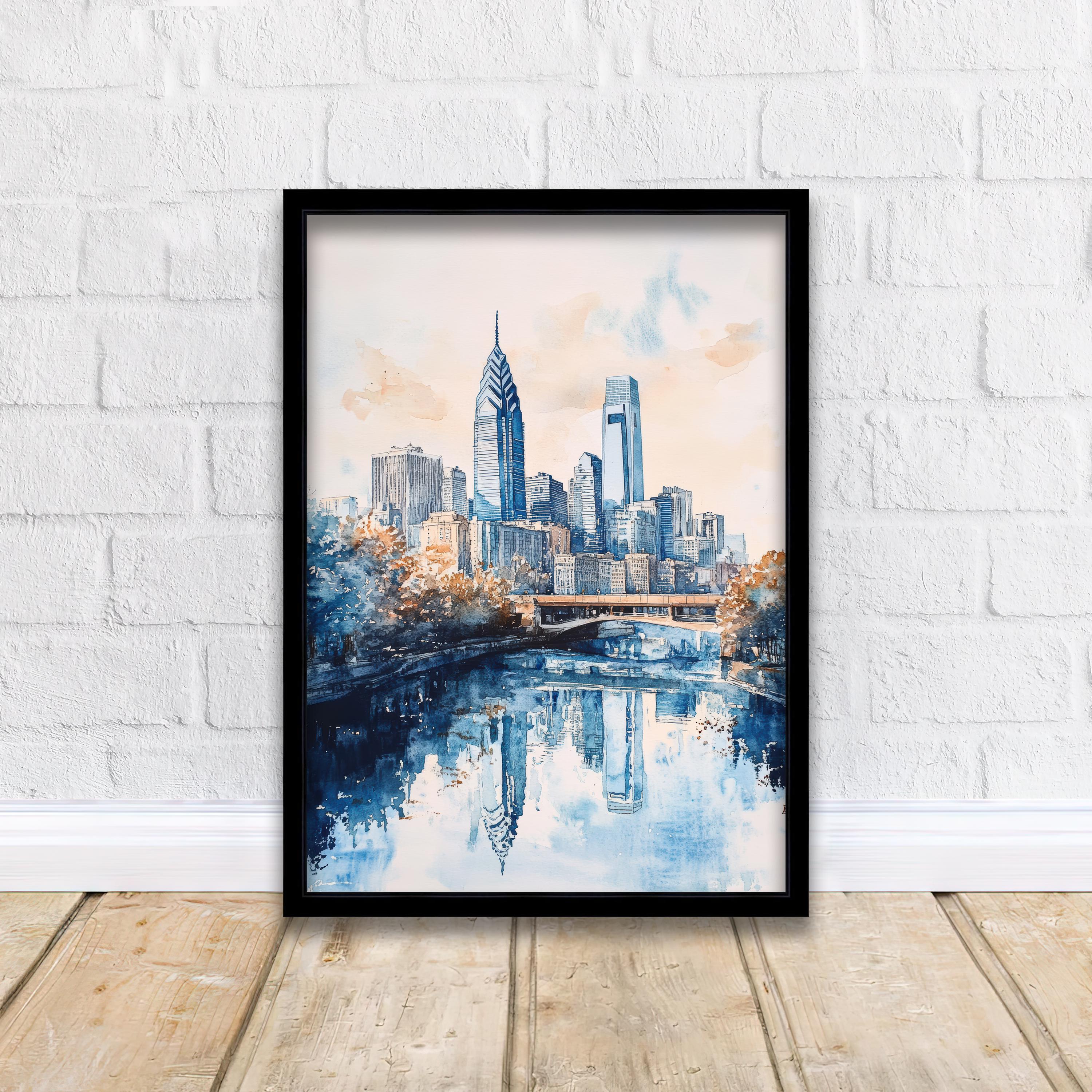 Philadelphia Watercolor Painting Wall Art Philadelphia Print Cityscape Art Watercolor Art Historic Landmarks Philly Gift Urban Decor