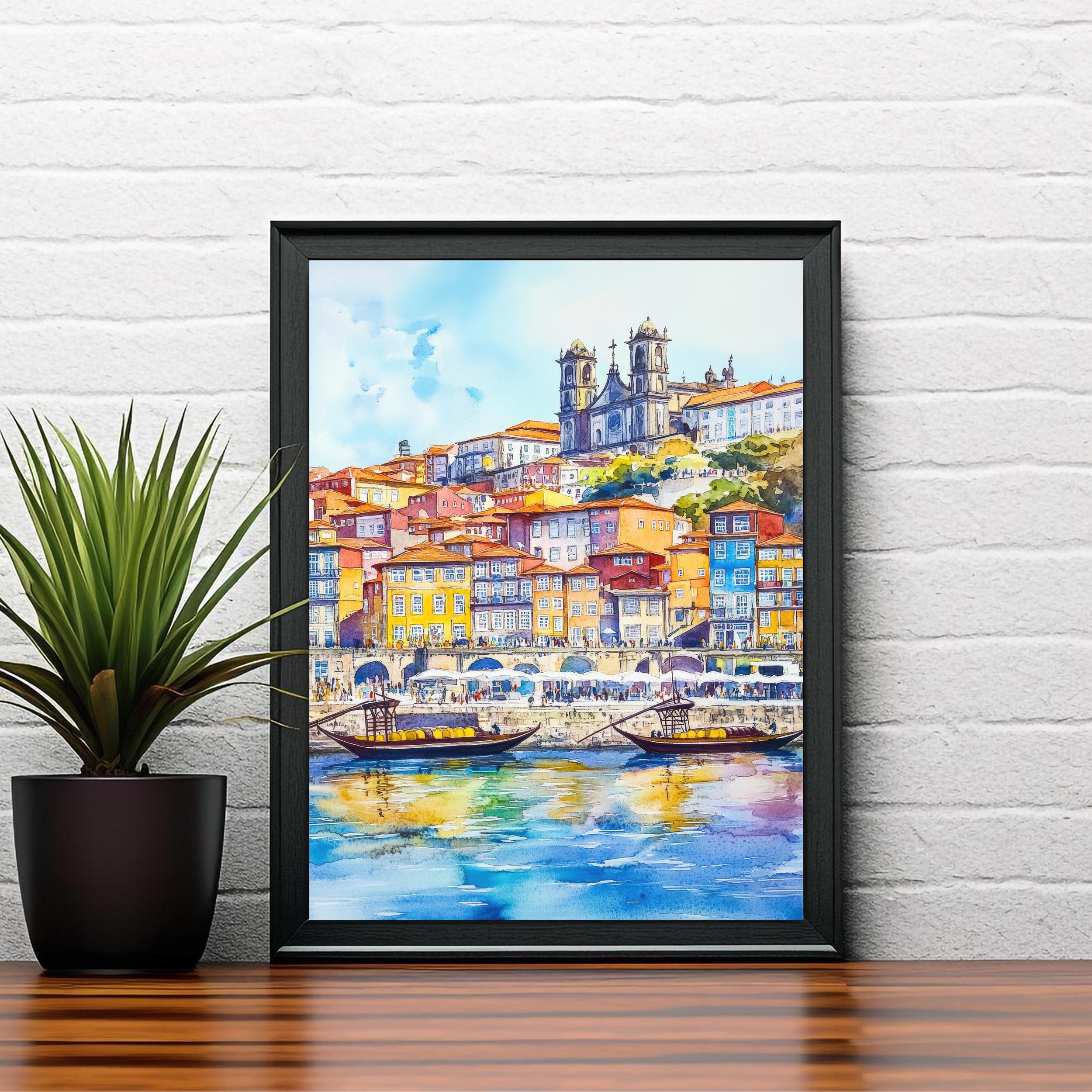 Porto Portugal Watercolor Painting Wall Art Porto Print Douro River Art Watercolor Art Scenic Views Portugal Gift Cityscape Art
