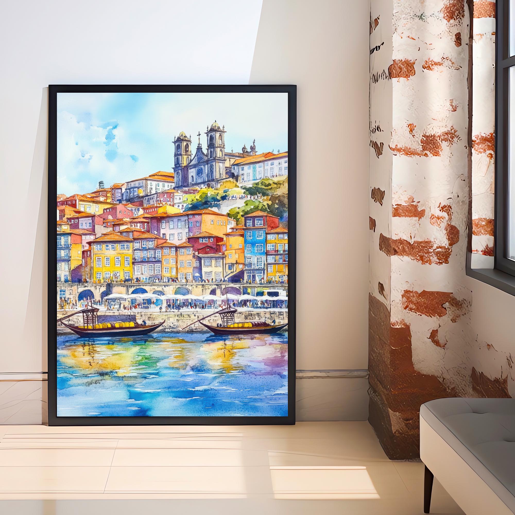 Porto Portugal Watercolor Painting Wall Art Porto Print Douro River Art Watercolor Art Scenic Views Portugal Gift Cityscape Art