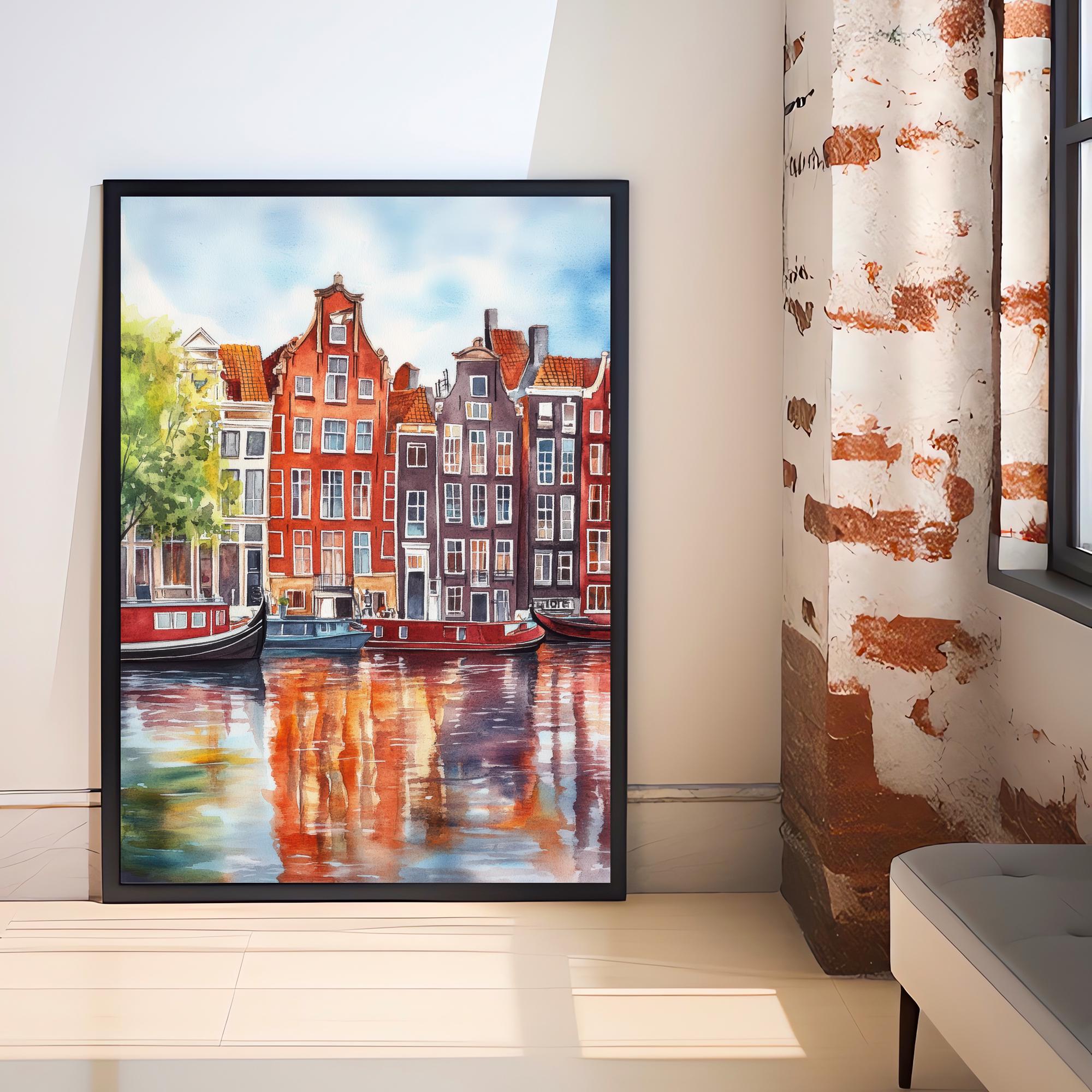 Amsterdam Watercolor Painting Wall Art Amsterdam Poster Canal Art Watercolor Art Dutch Architecture Travel Art Nature Lover Gift