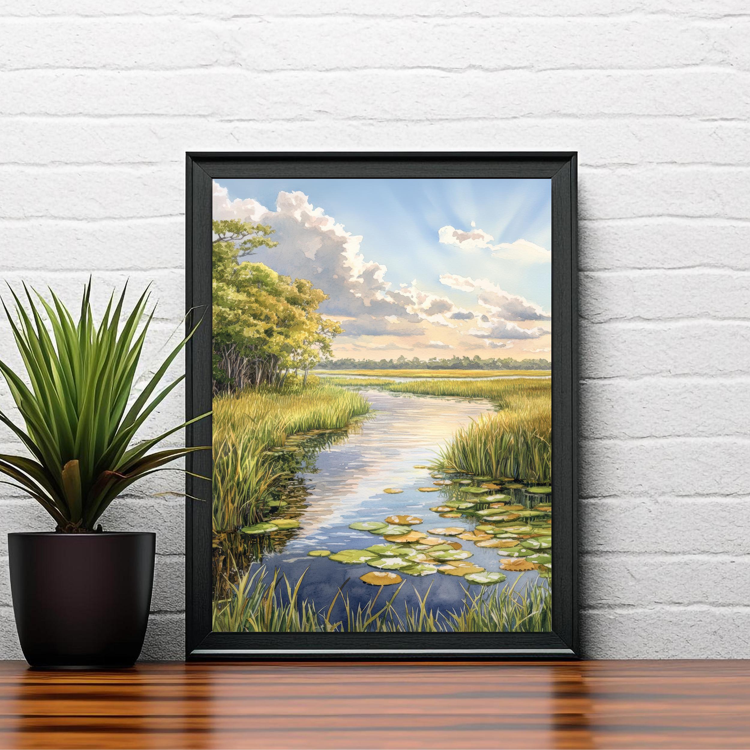 Everglades Watercolor Painting Florida Landscape Art Everglades Print Scenic Watercolor Nature Art Everglades Wildlife Decor