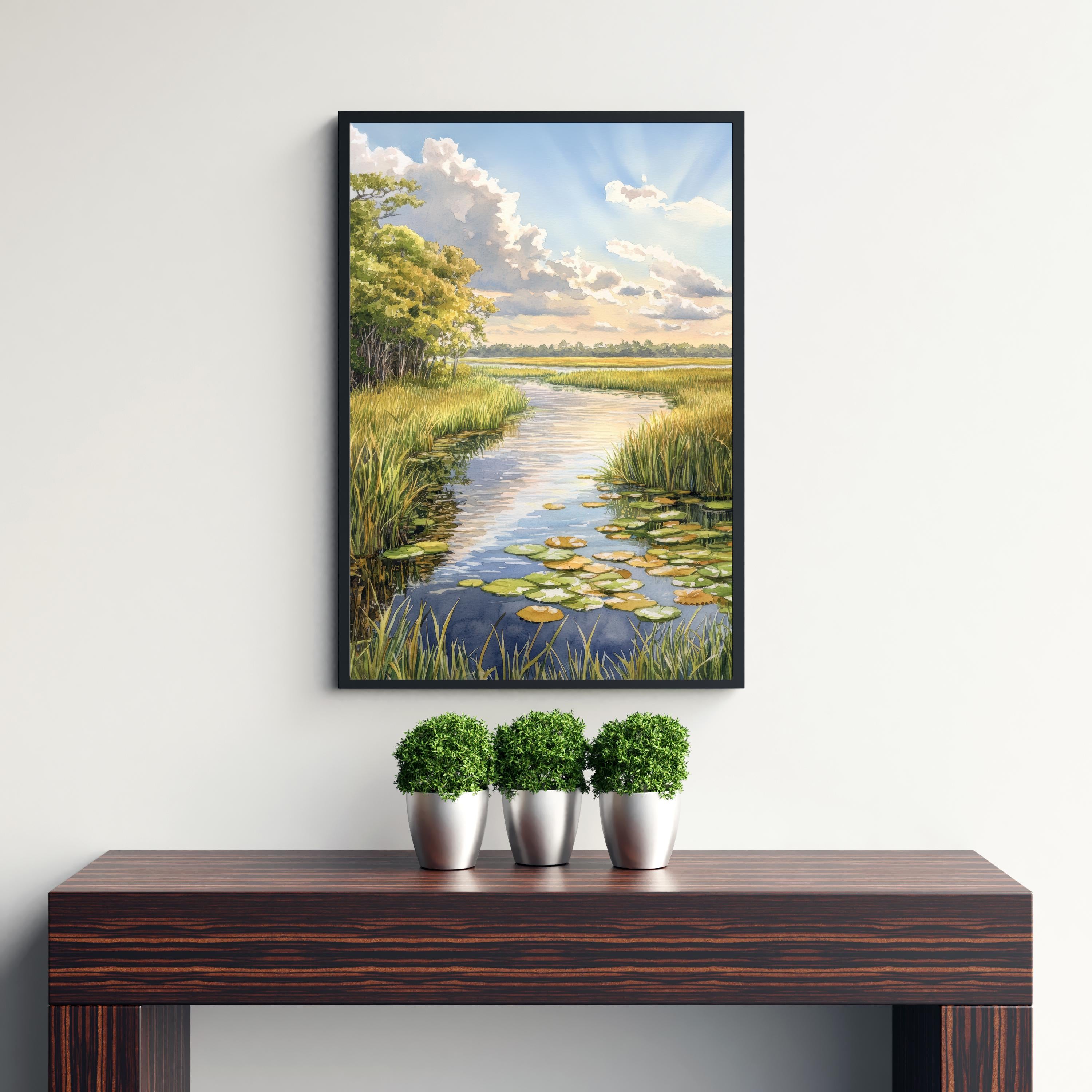 Everglades Watercolor Painting Florida Landscape Art Everglades Print Scenic Watercolor Nature Art Everglades Wildlife Decor