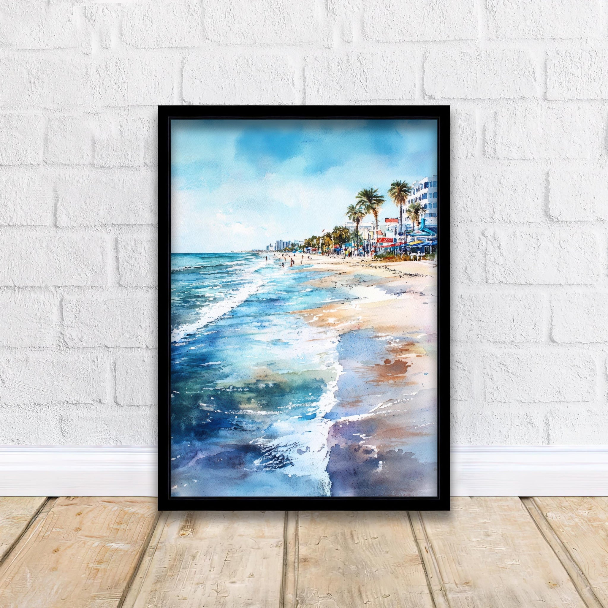 Galveston Beach Watercolor Painting Texas Coastal Art Galveston Poster Seascape Watercolor Beach Art Scenic Texas Decor
