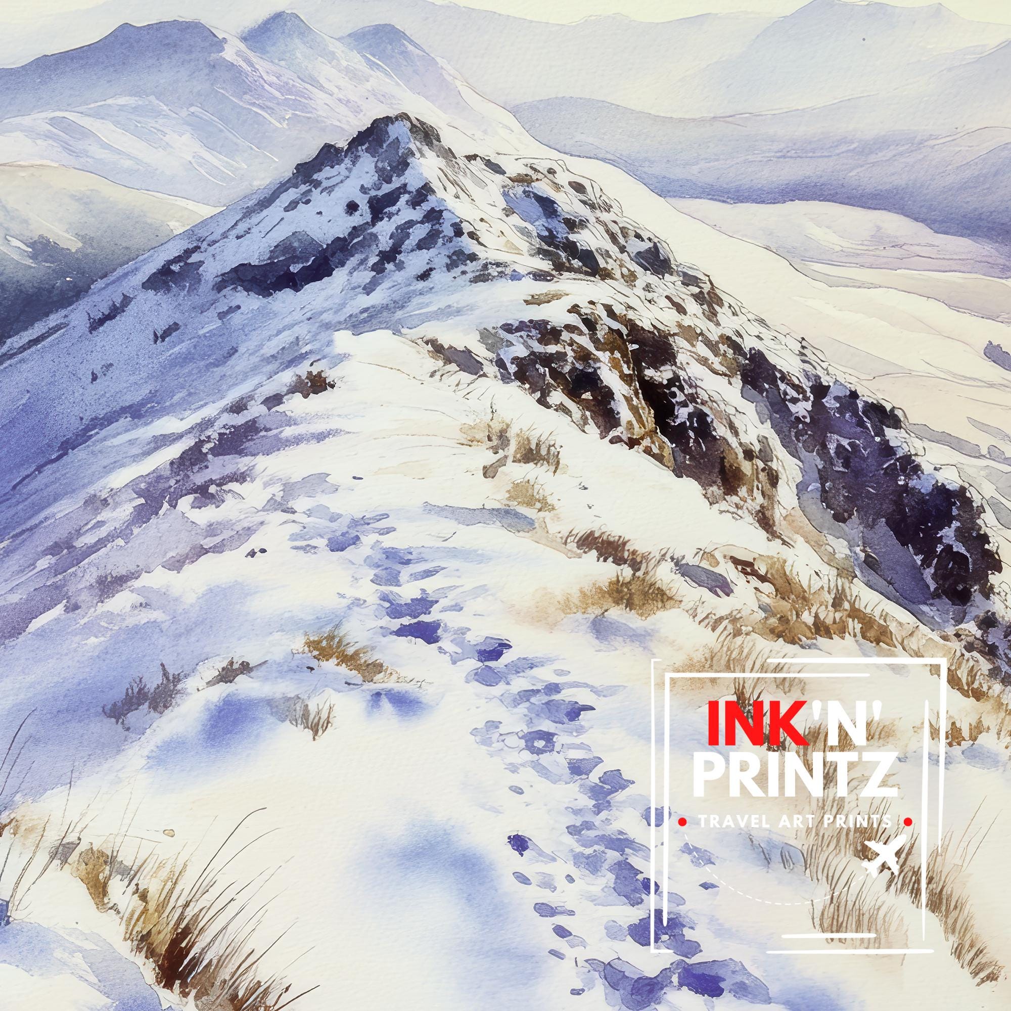 Cat Bells Watercolor Painting, Lake District Art, Cat Bells Mountain Print, Watercolor Landscape, Nature Wall Art, UK Travel Decor