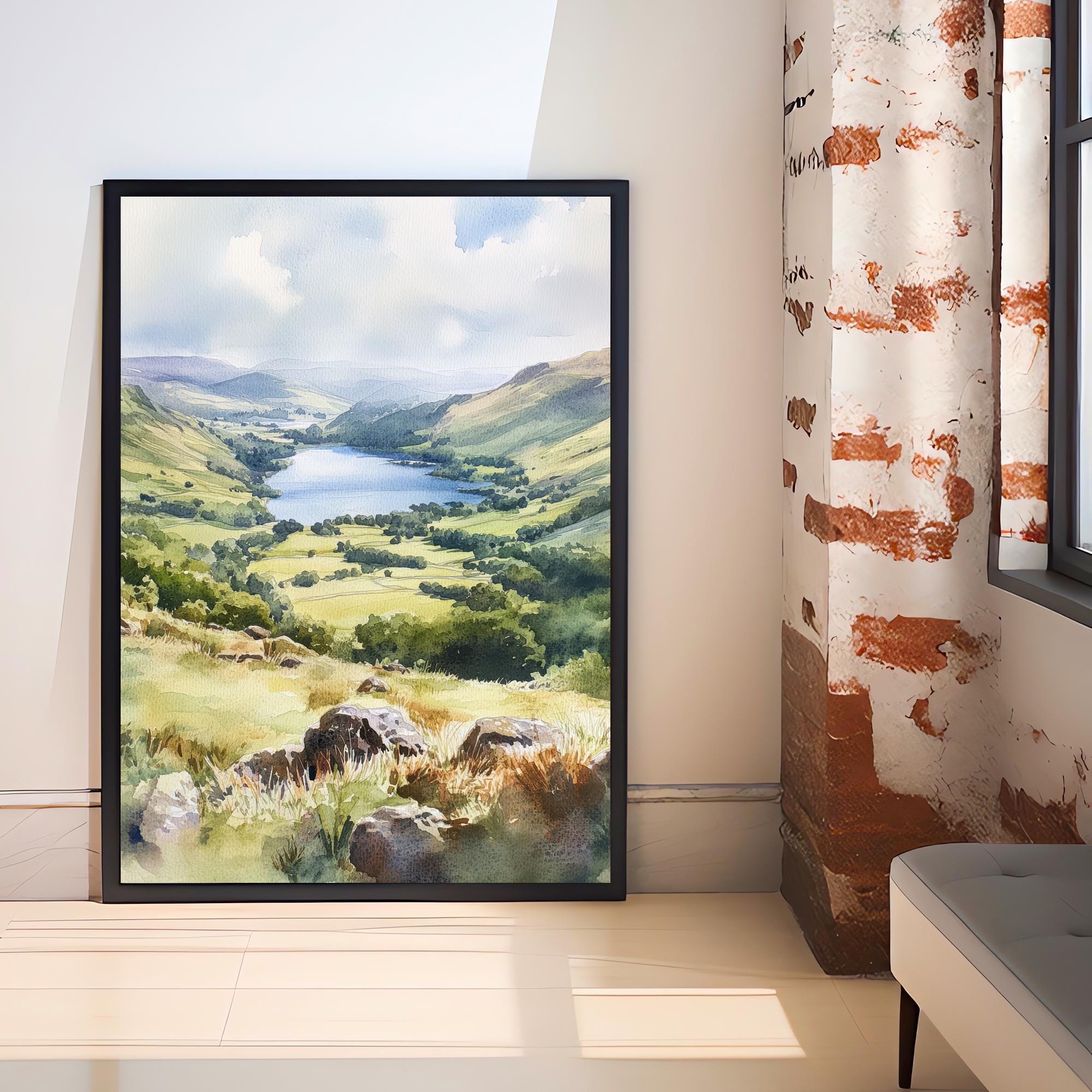 Cat Bells Watercolor Painting, Lake District Art, Cat Bells Mountain Poster, Watercolor Landscape, Nature Wall Art, UK Travel Decor