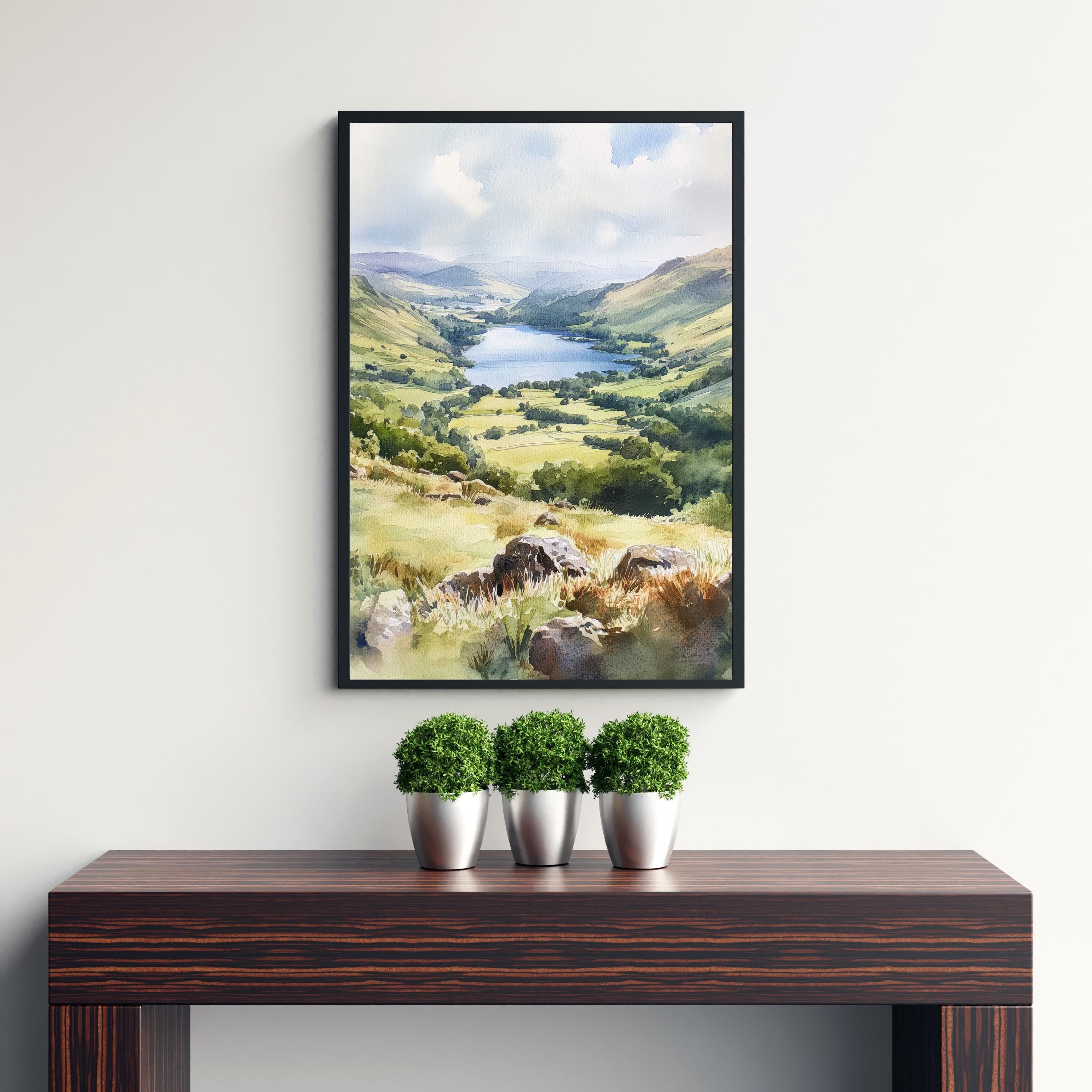 Cat Bells Watercolor Painting, Lake District Art, Cat Bells Mountain Poster, Watercolor Landscape, Nature Wall Art, UK Travel Decor