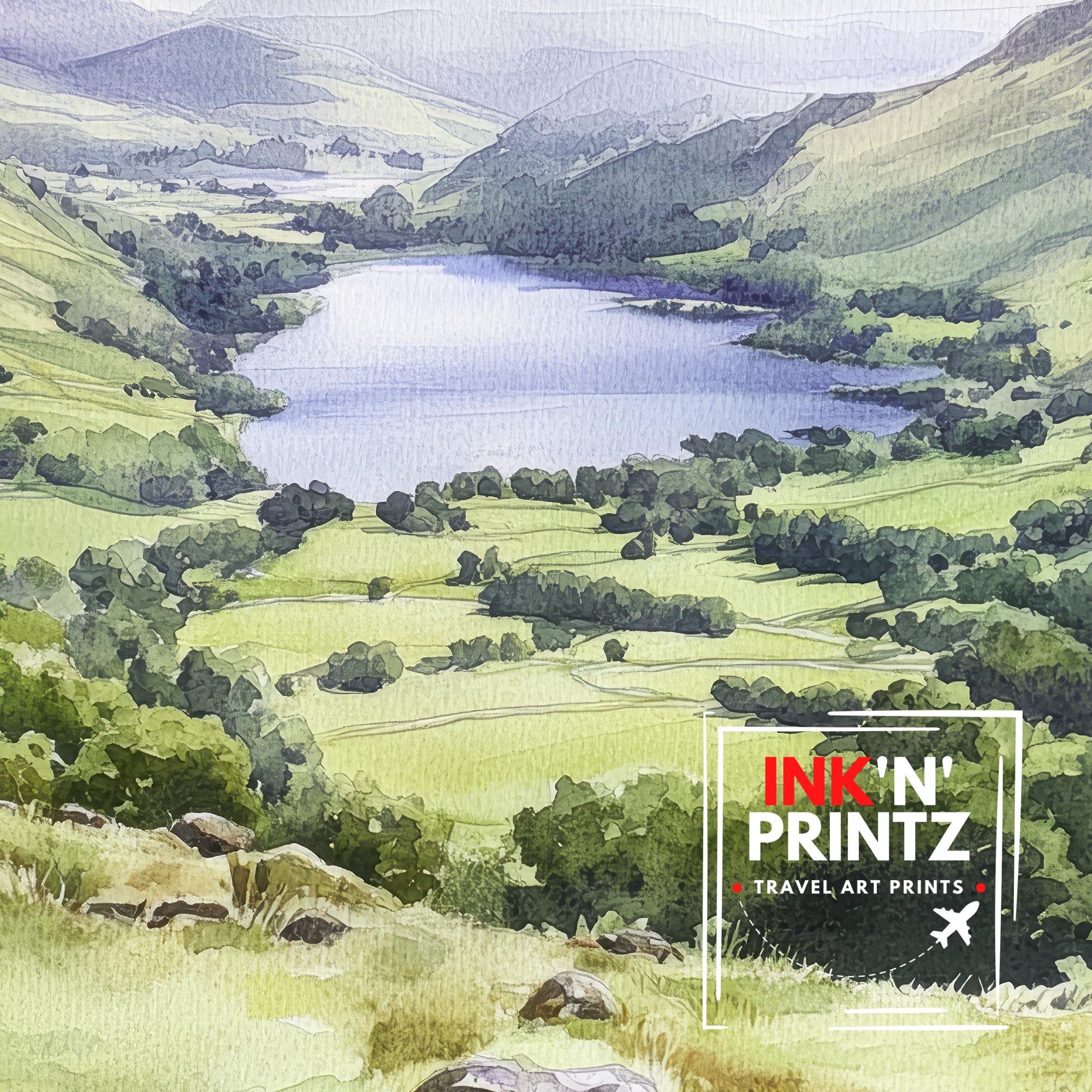 Cat Bells Watercolor Painting, Lake District Art, Cat Bells Mountain Poster, Watercolor Landscape, Nature Wall Art, UK Travel Decor