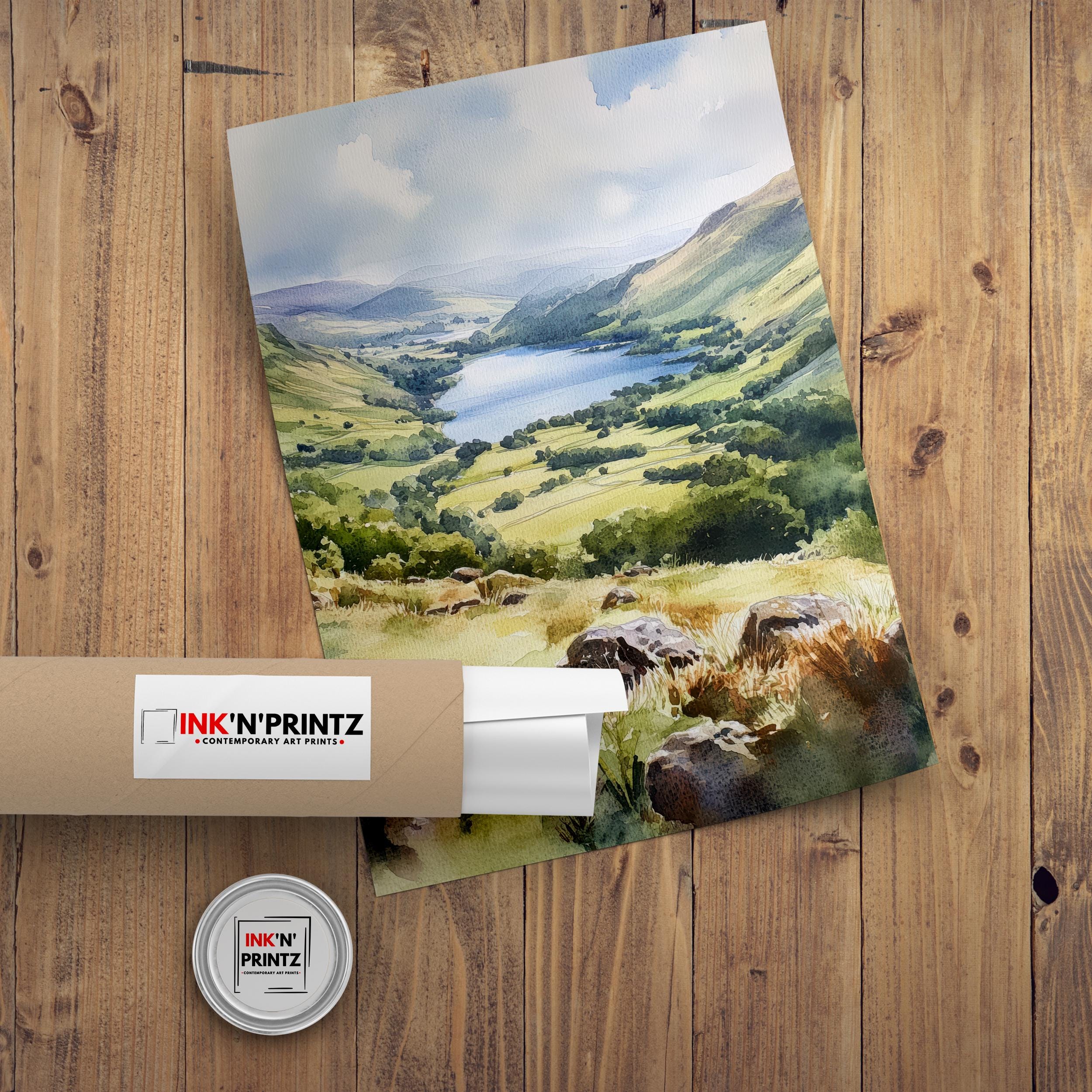 Cat Bells Watercolor Painting, Lake District Art, Cat Bells Mountain Poster, Watercolor Landscape, Nature Wall Art, UK Travel Decor