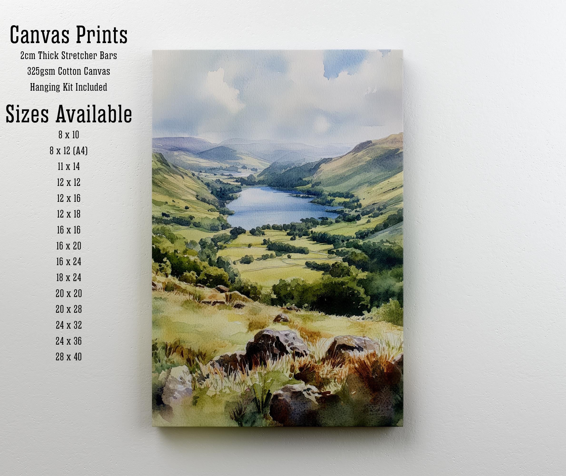 Cat Bells Watercolor Painting, Lake District Art, Cat Bells Mountain Poster, Watercolor Landscape, Nature Wall Art, UK Travel Decor