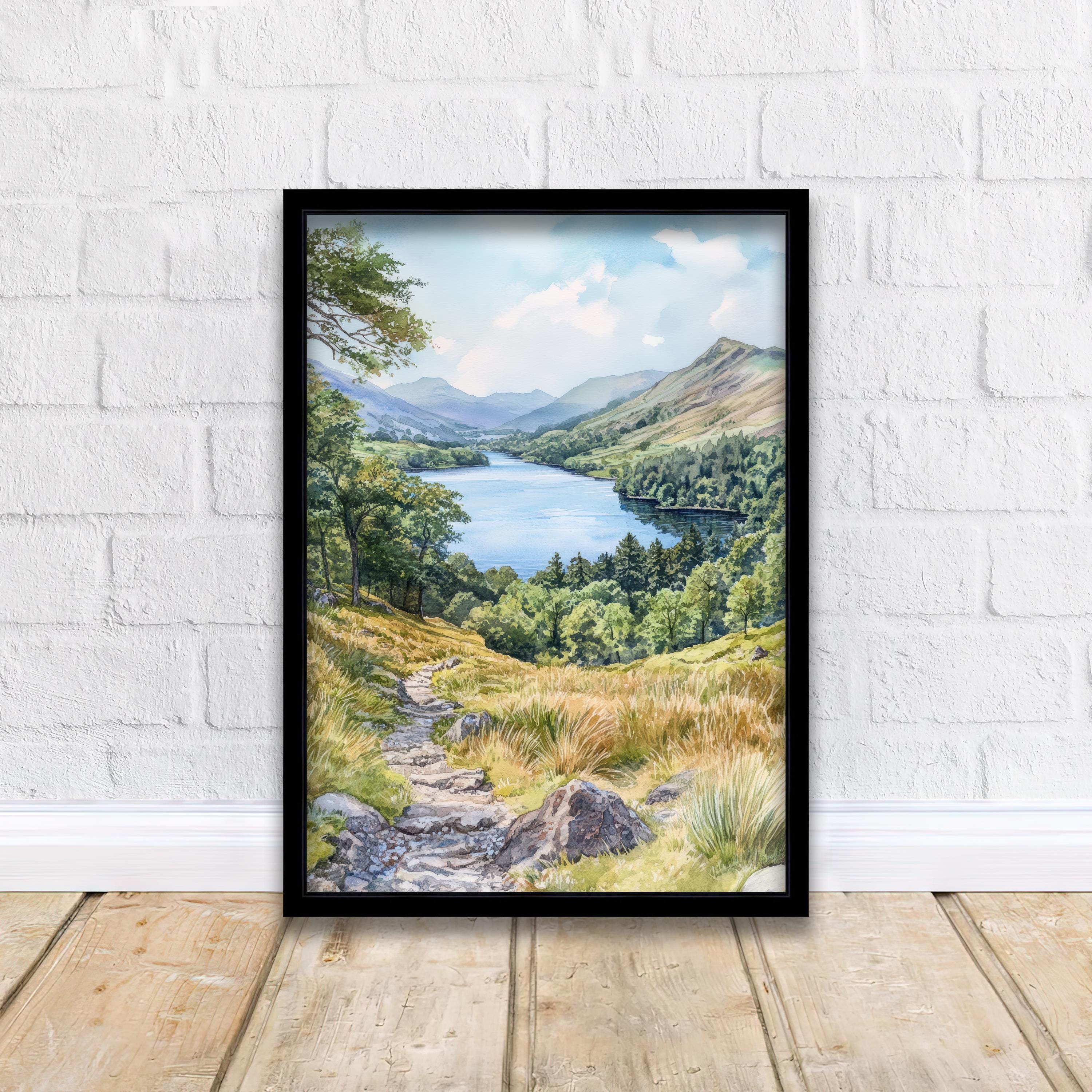 Coniston Water Lake District Watercolor Painting, Lake District Landscape Art, Coniston Water Poster, UK Nature Art, Watercolor Lake Painting