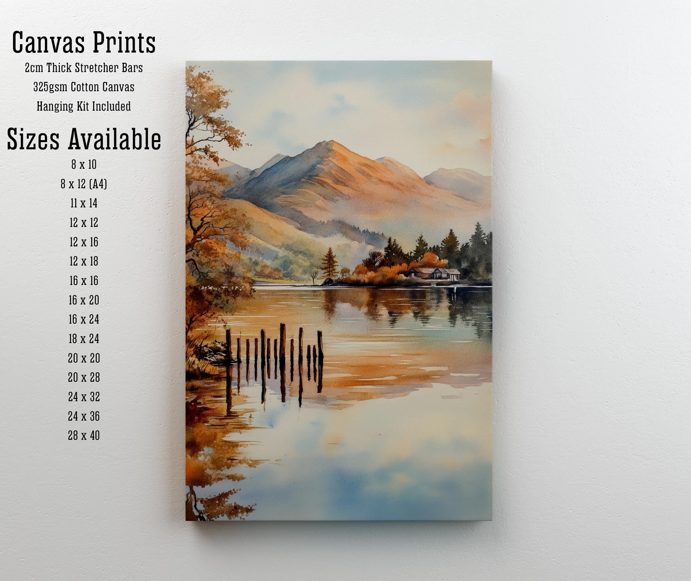 Derwentwater Lake District Watercolor Painting Lake District Landscape Art Derwentwater Poster UK Nature Art Watercolor Lake Painting Scenic