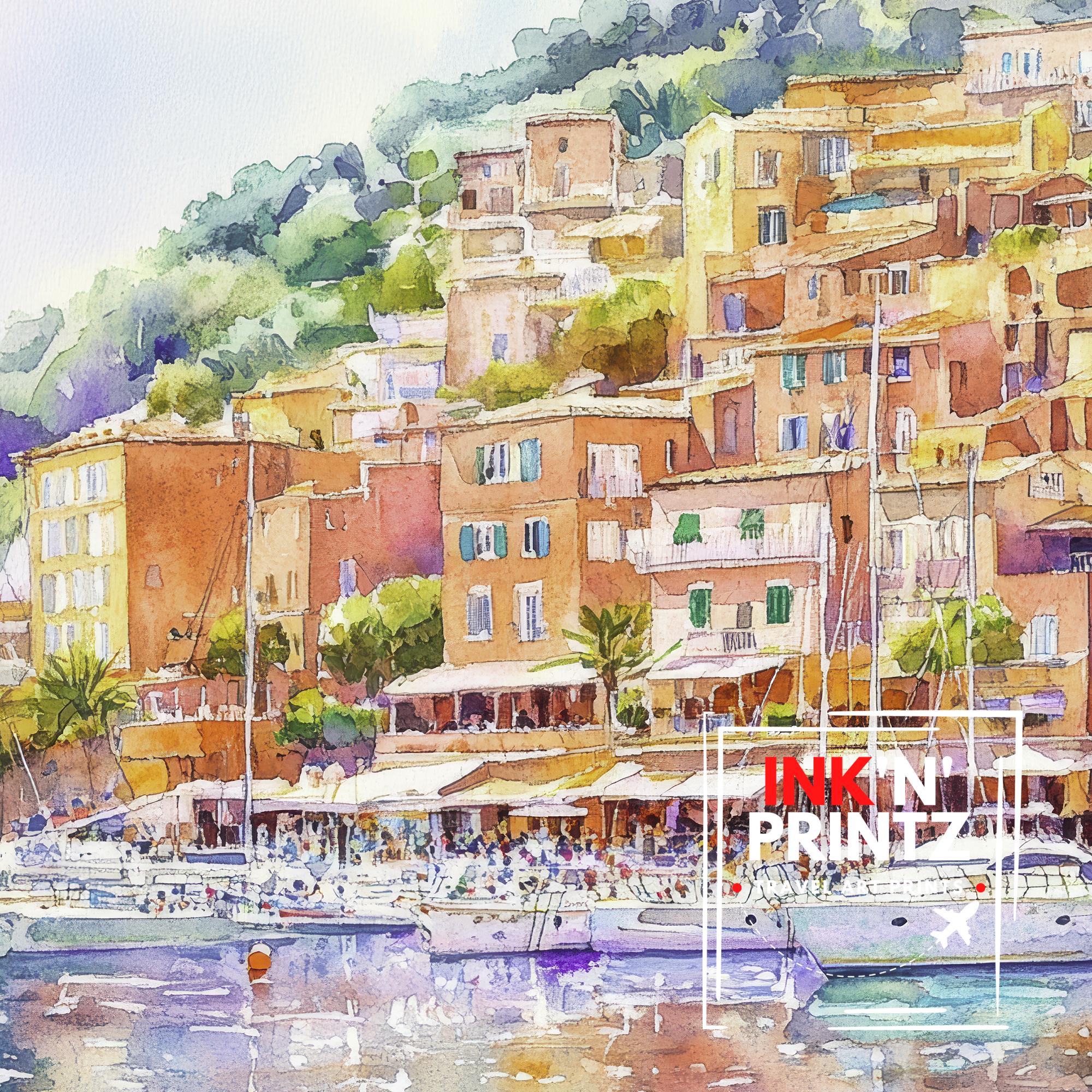Villefranche sur Mer France Watercolor Painting French Riviera Art Watercolor Coastal Landscape Villefranche Print Mediterranean Wall Decor