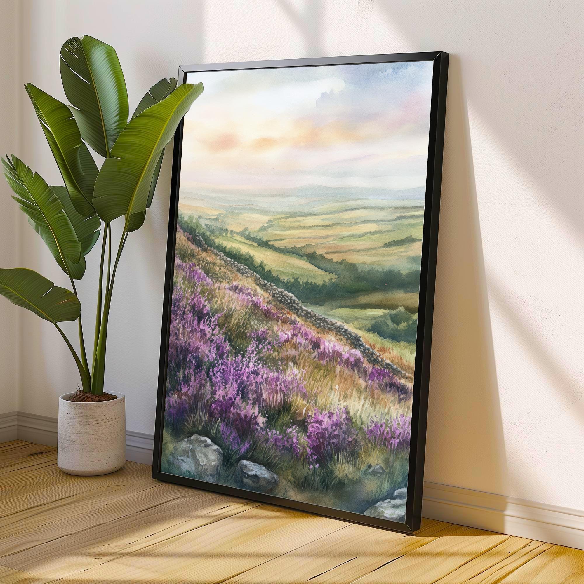 Peak District Watercolor Painting UK Landscape Art Watercolor Hills Peak District Print Nature Wall Decor Scenic Landscape Art