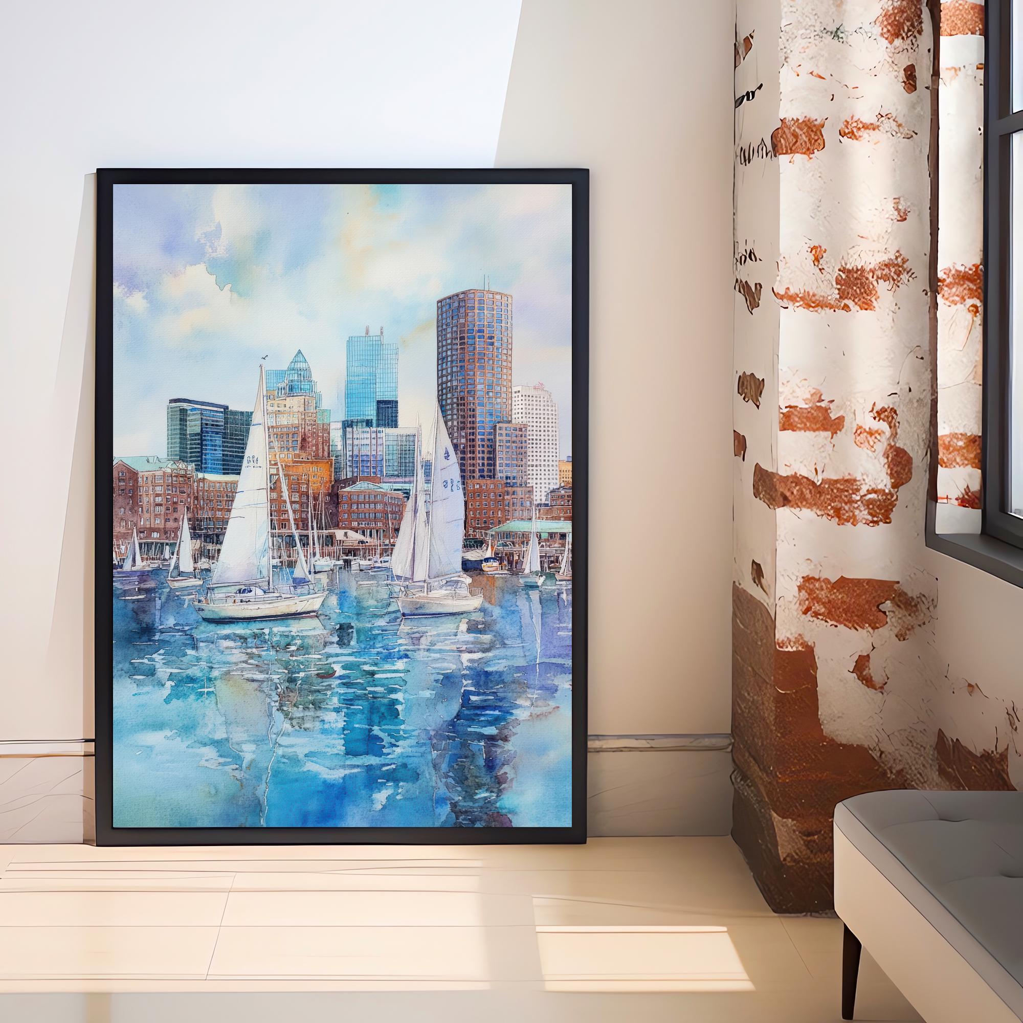 Boston Watercolor Painting Boston City Art Watercolor Landscape Boston Poster Urban