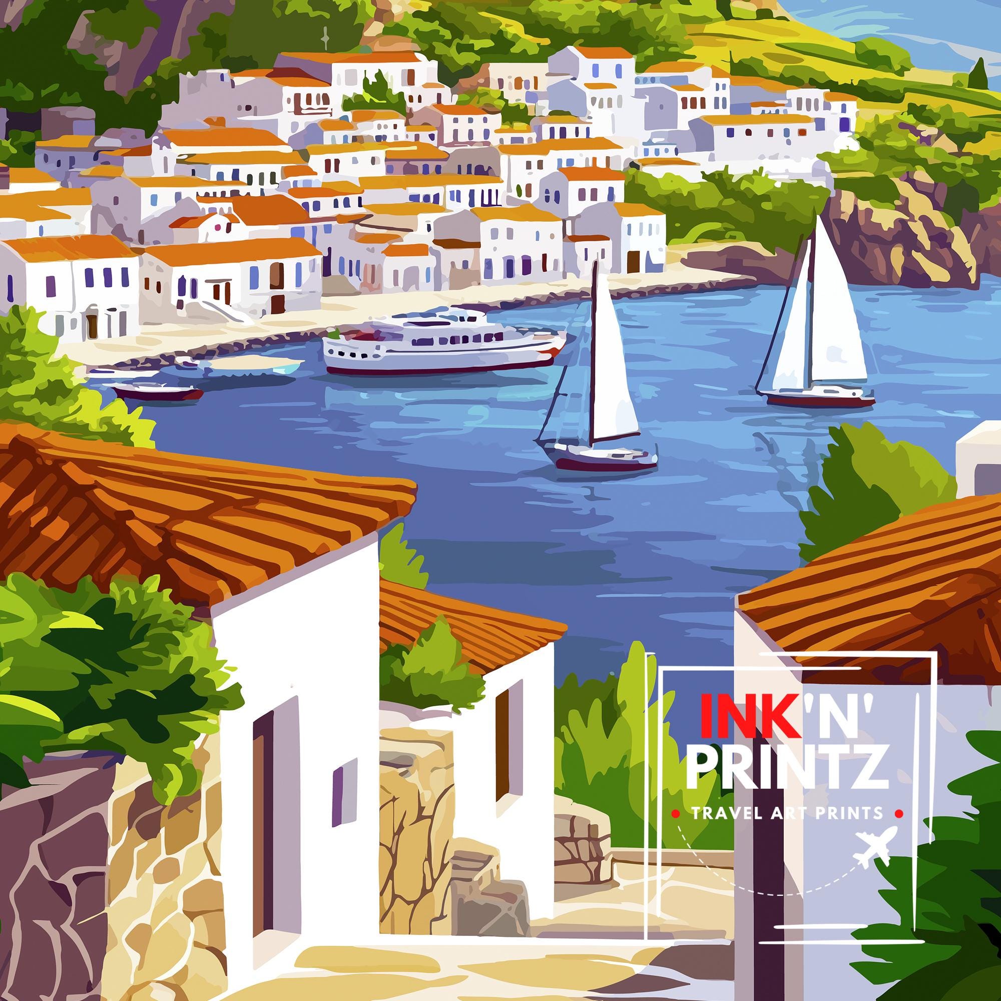 Patmos Greece Travel Poster Greek Island Art Patmos Print Greece Travel Decor Scenic Patmos Art Aegean Island Poster