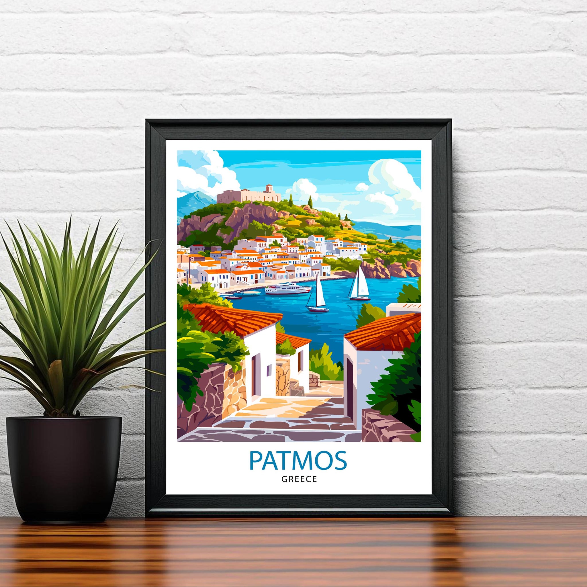 Patmos Greece Travel Poster Greek Island Art Patmos Print Greece Travel Decor Scenic Patmos Art Aegean Island Poster