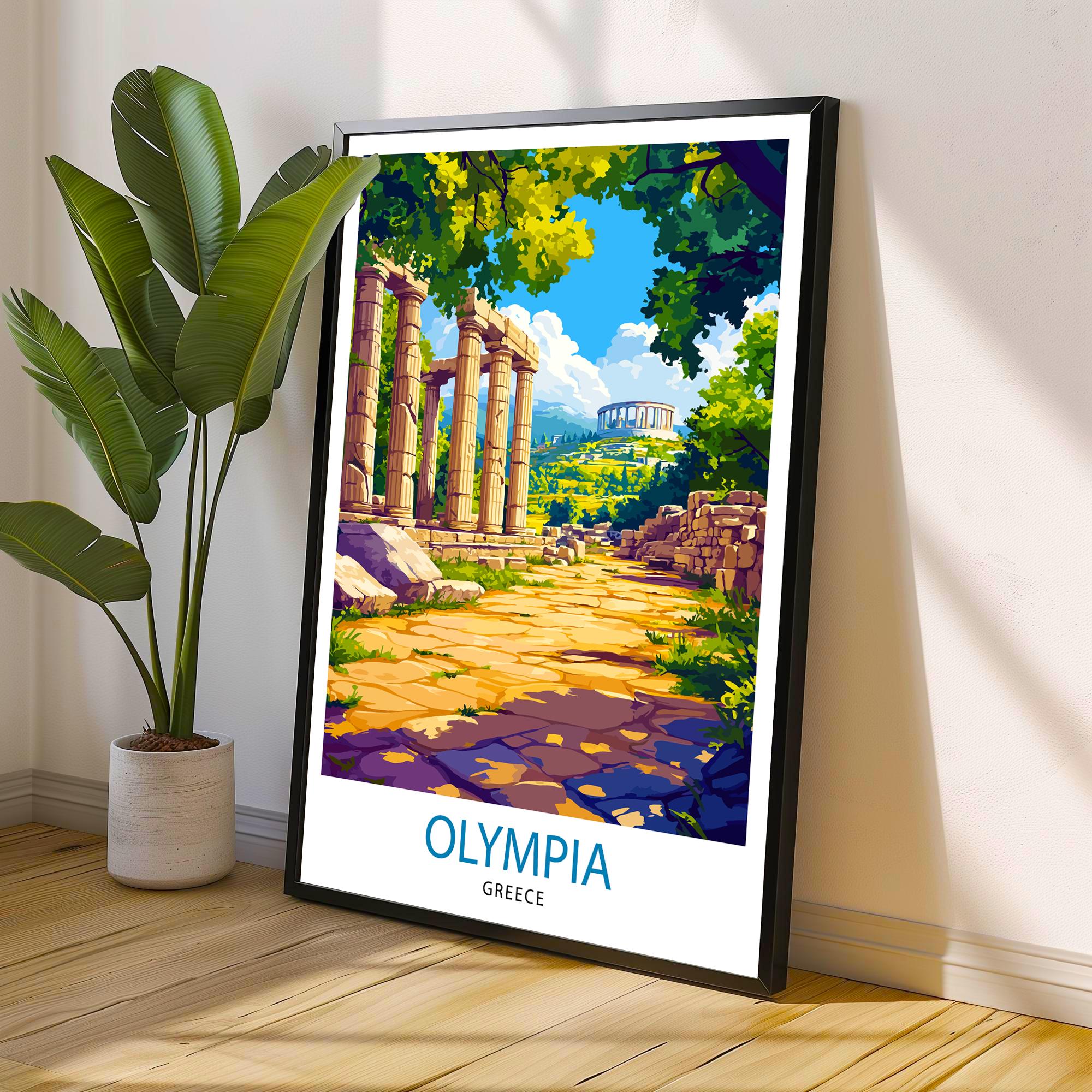 Olympia Travel Poster Ancient Greece Art Print Historic Olympia Poster Greece Ruins Wall Decor Temple of Zeus Art Ancient Greek Culture