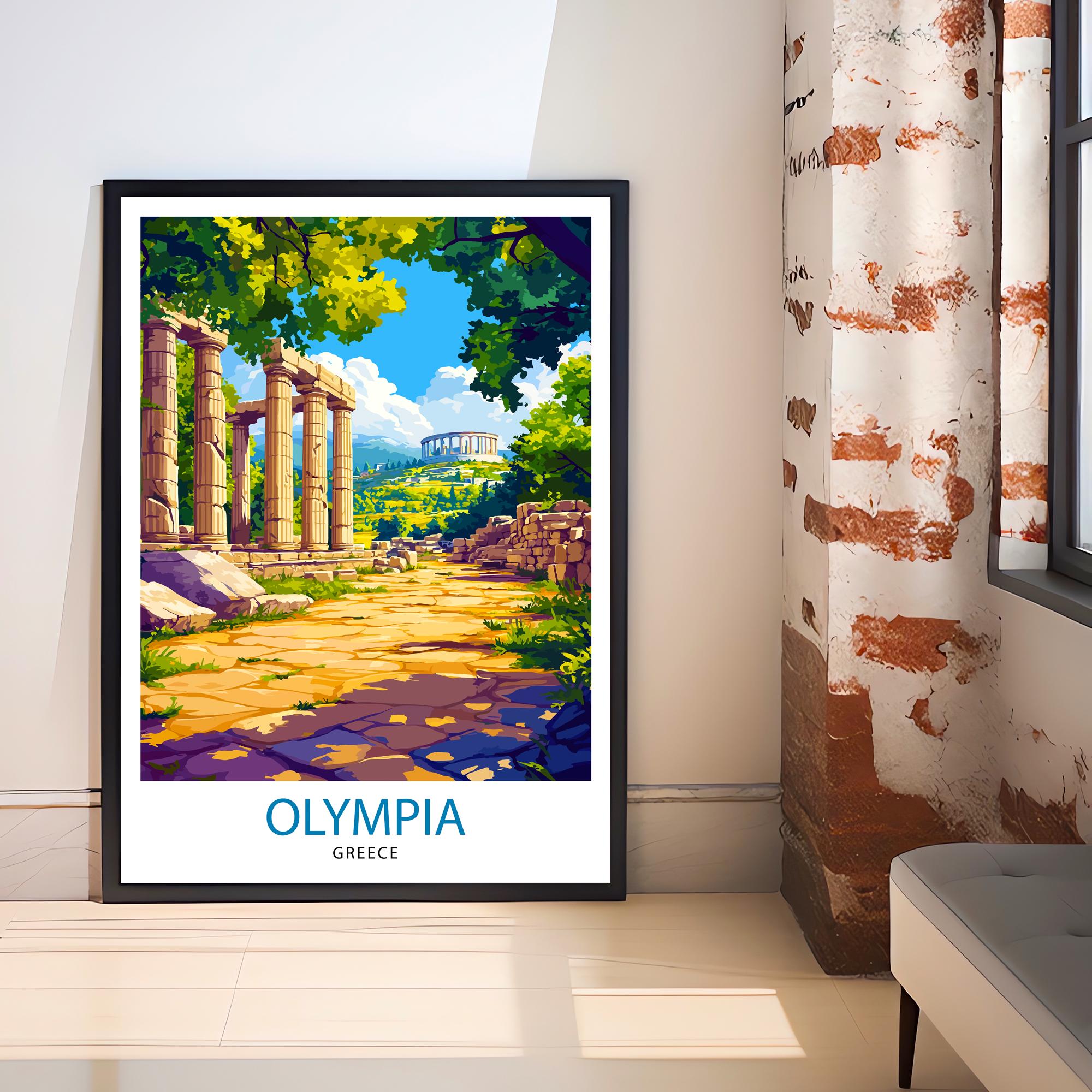 Olympia Travel Poster Ancient Greece Art Print Historic Olympia Poster Greece Ruins Wall Decor Temple of Zeus Art Ancient Greek Culture