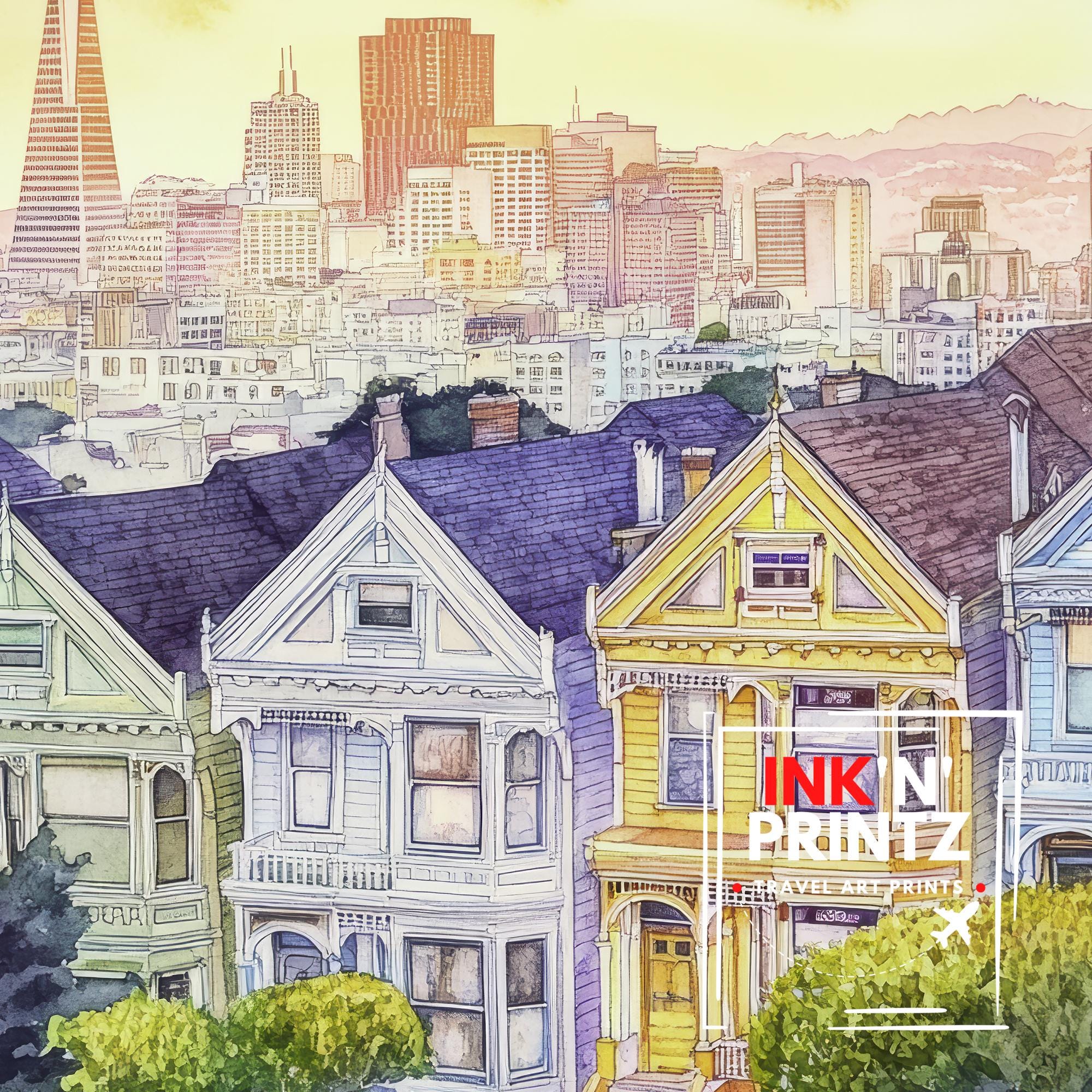 San Francisco Watercolor Painting Art San Francisco Print Watercolor Cityscape Scenic SF Decor