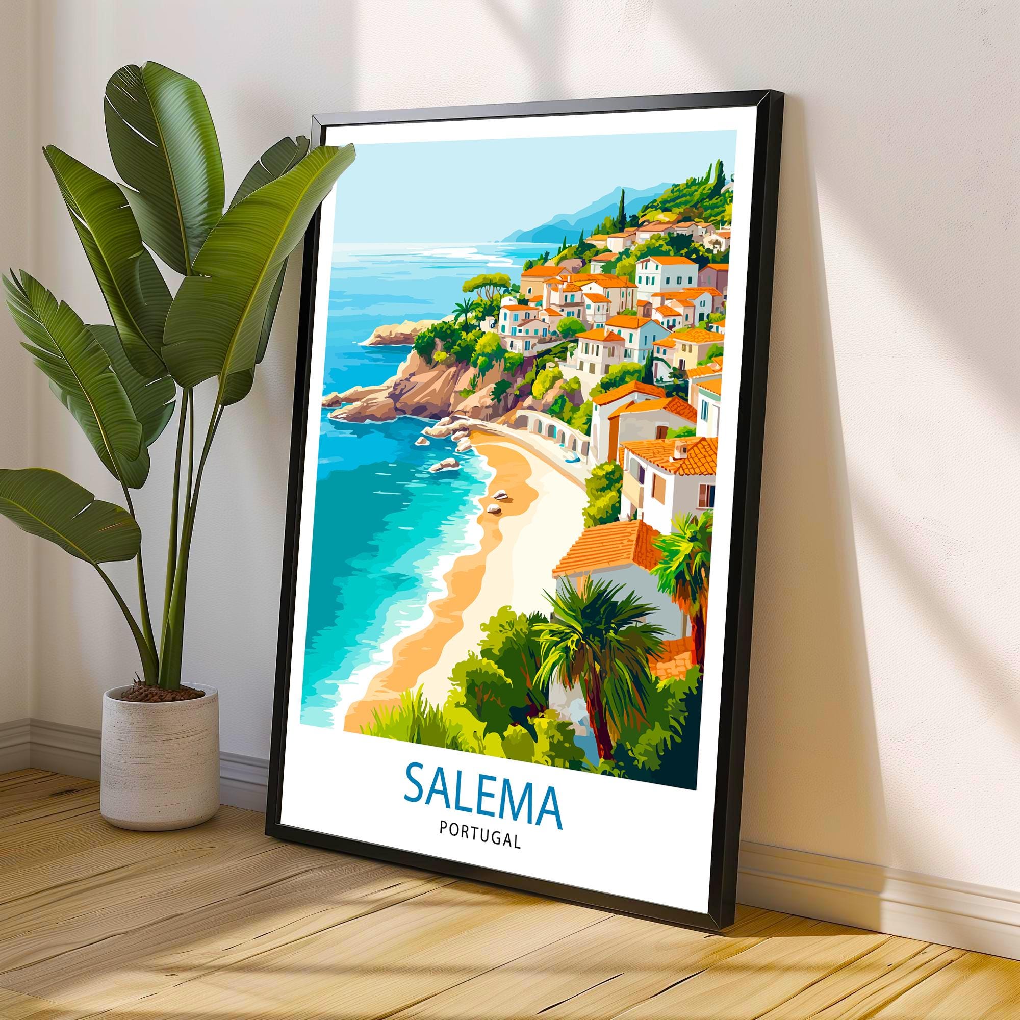 Salema Portugal Travel Poster Portuguese Coastal Art Salem Print Scenic Portugal Poster Portugal Village Decor