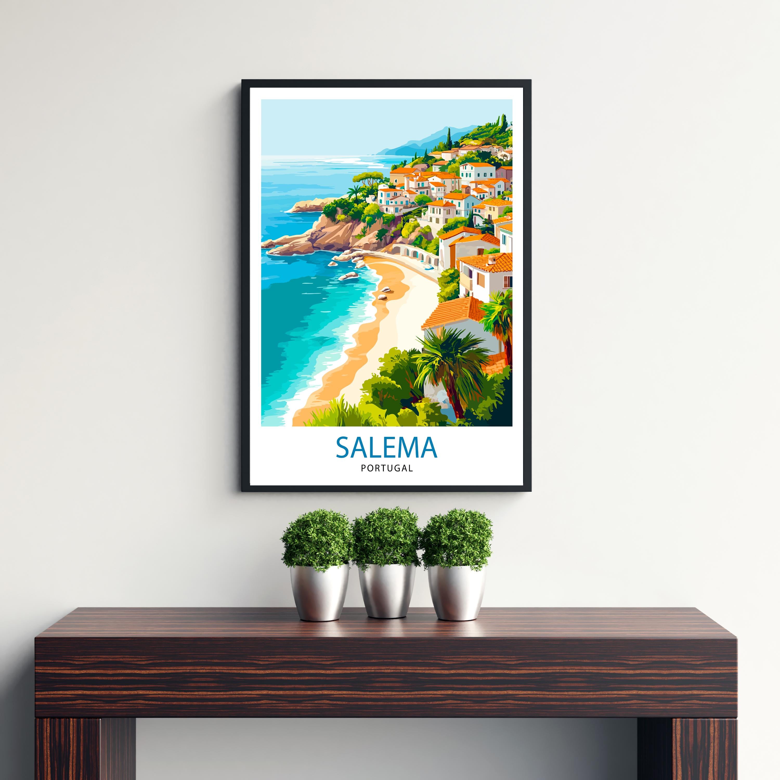 Salema Portugal Travel Poster Portuguese Coastal Art Salem Print Scenic Portugal Poster Portugal Village Decor