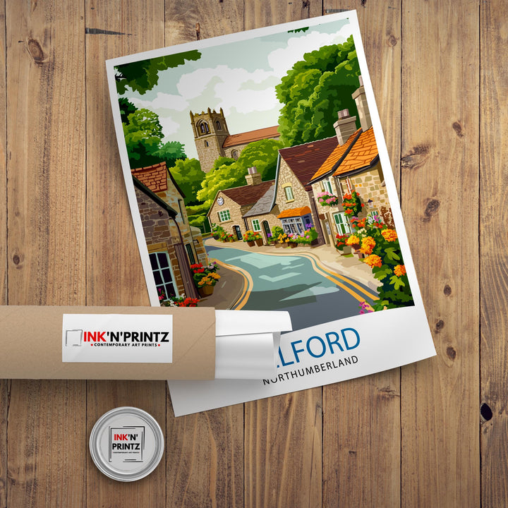 Belford Northumberland Travel Poster UK Village Art Belford Poster Scenic Northumberland Poster British Countryside Decor
